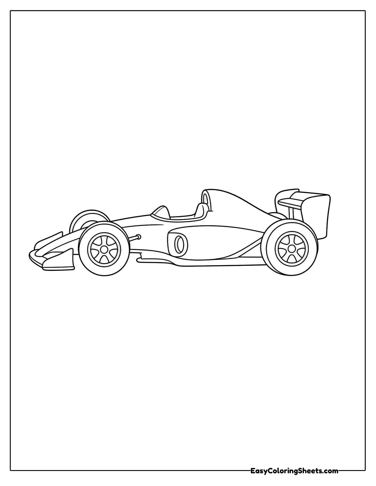 Sleek open wheel race car shown from the side