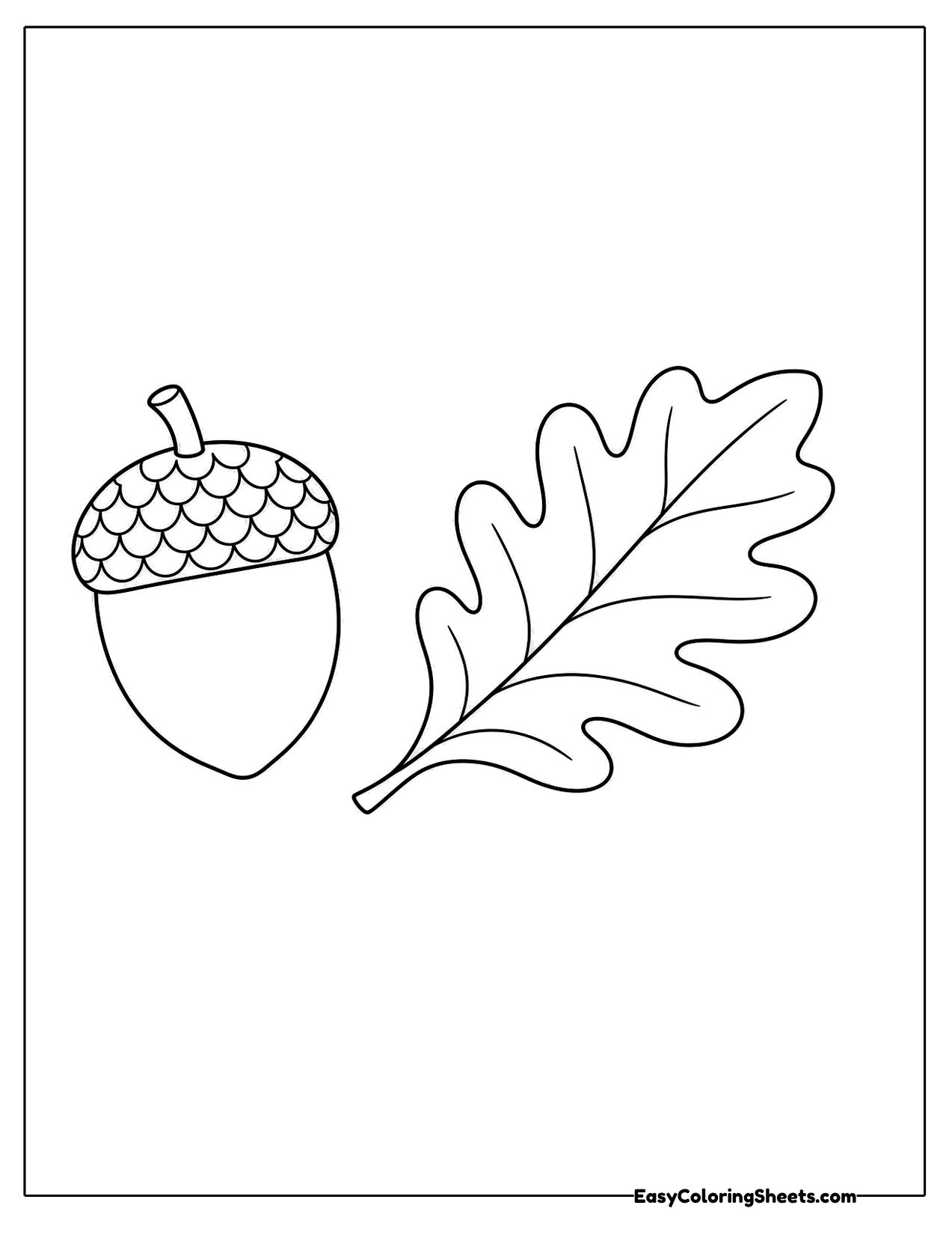 Single acorn next to an oak leaf