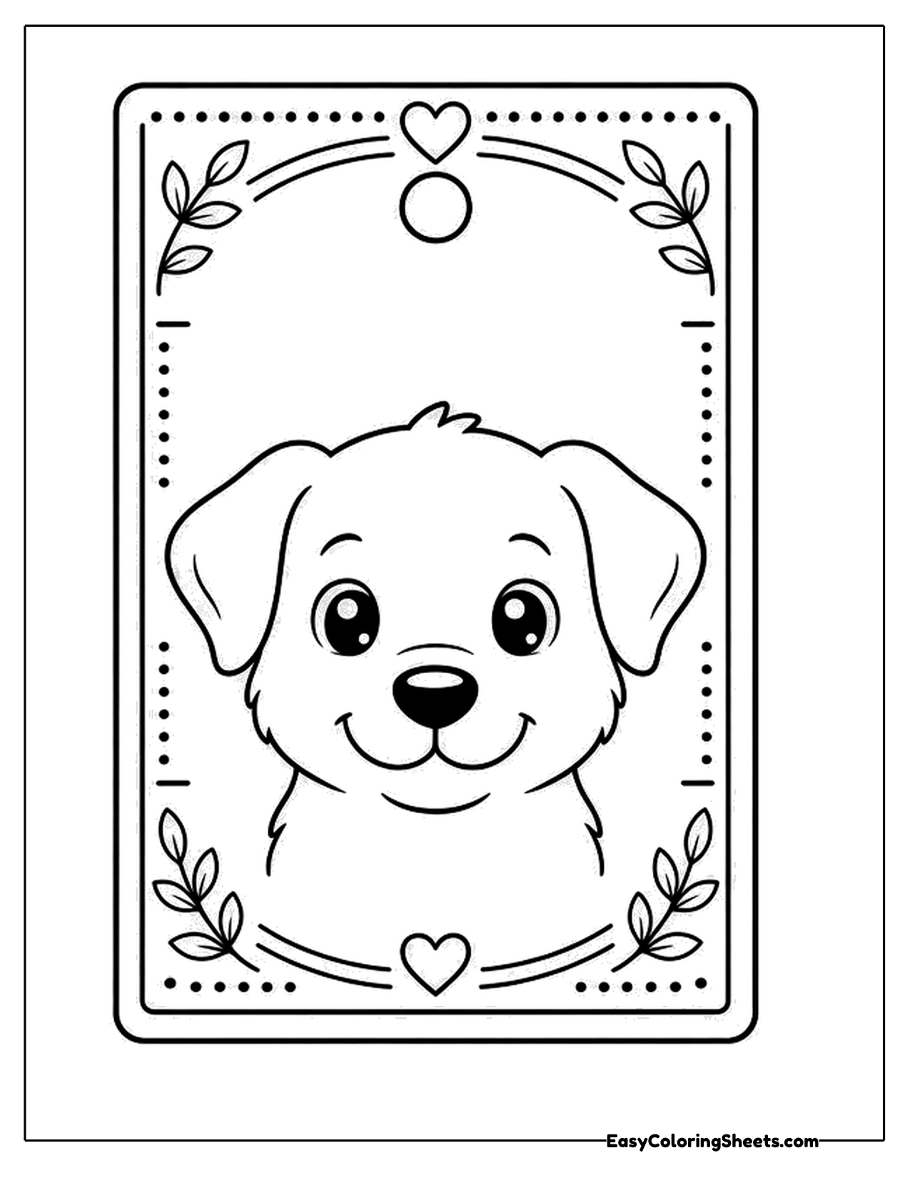 Puppy face framed on a decorative bookmark card