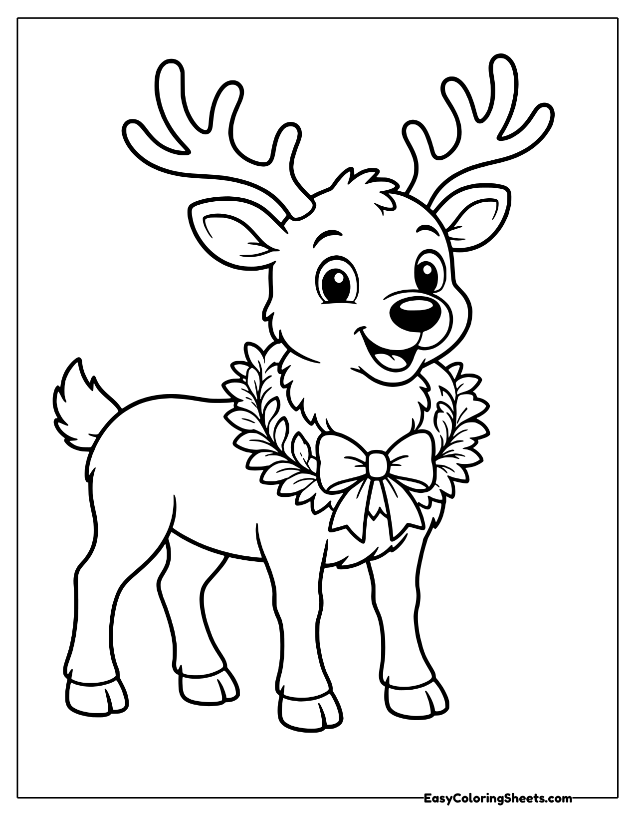 Reindeer wearing a holiday wreath