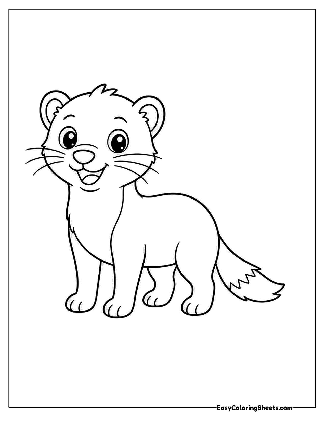 Cartoon ferret sitting up with whiskers and a fluffy tail