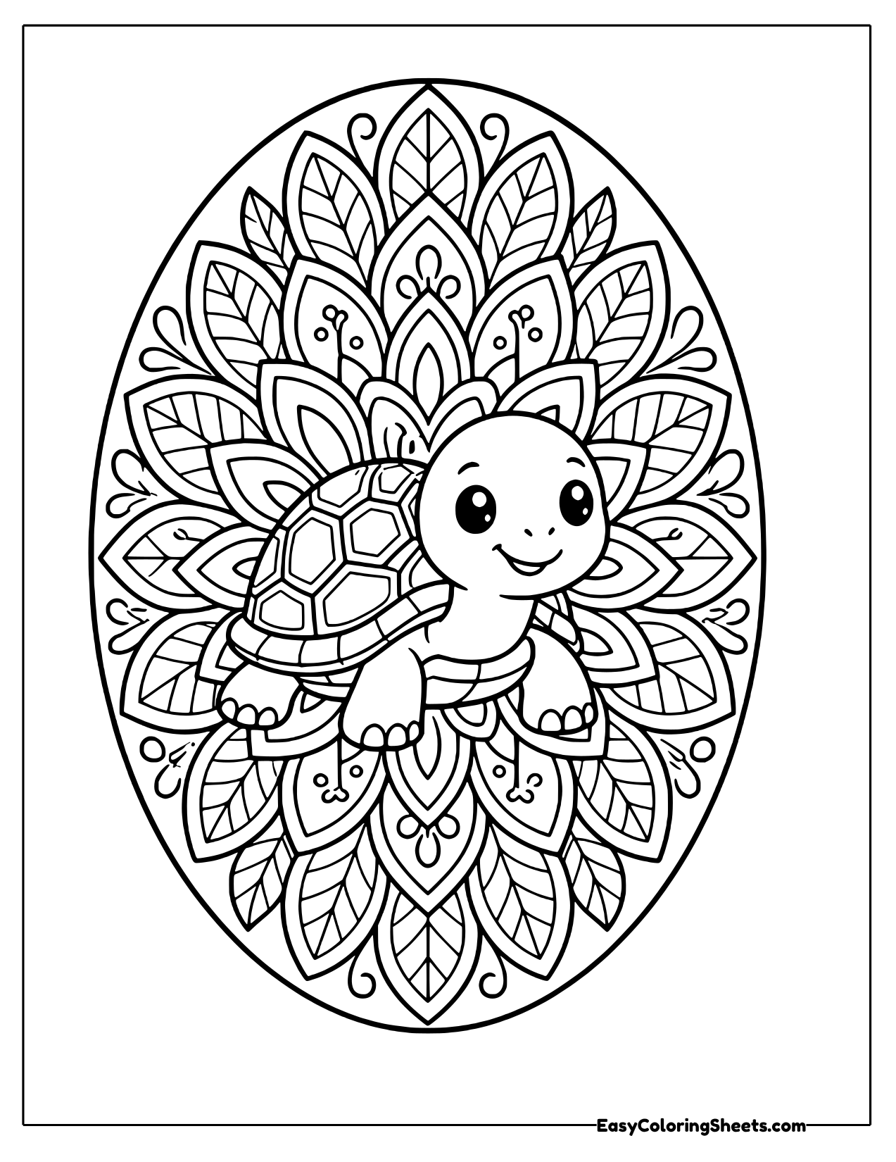 Oval mandala with a turtle at the center