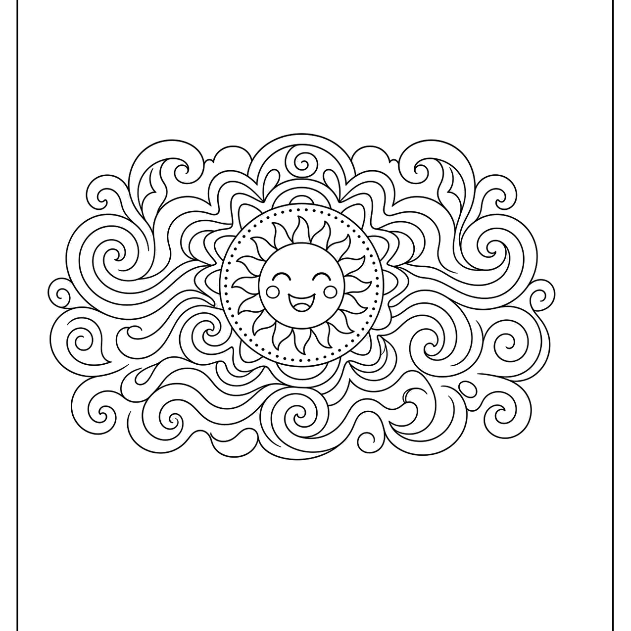 Swirling pattern with a sun face in the center