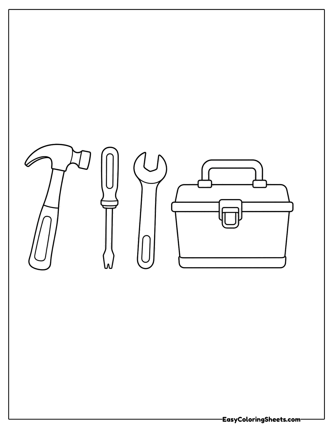 Dad's tools including a hammer, wrench, screwdrivers and a toolbox