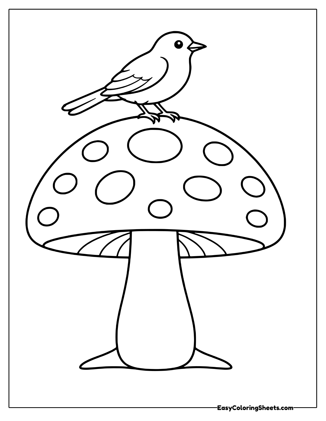Mushroom with a bird perched on top