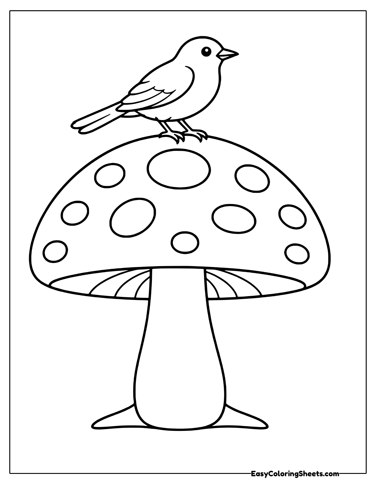 Mushroom with a bird perched on top