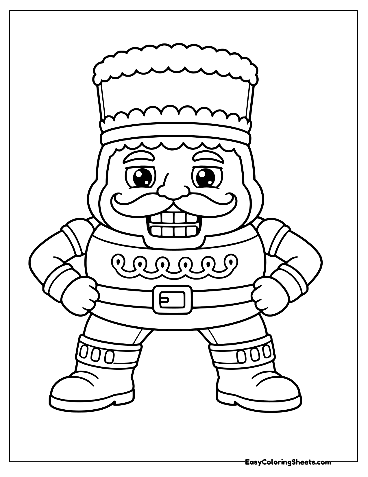 Chubby nutcracker soldier standing with hands on hips