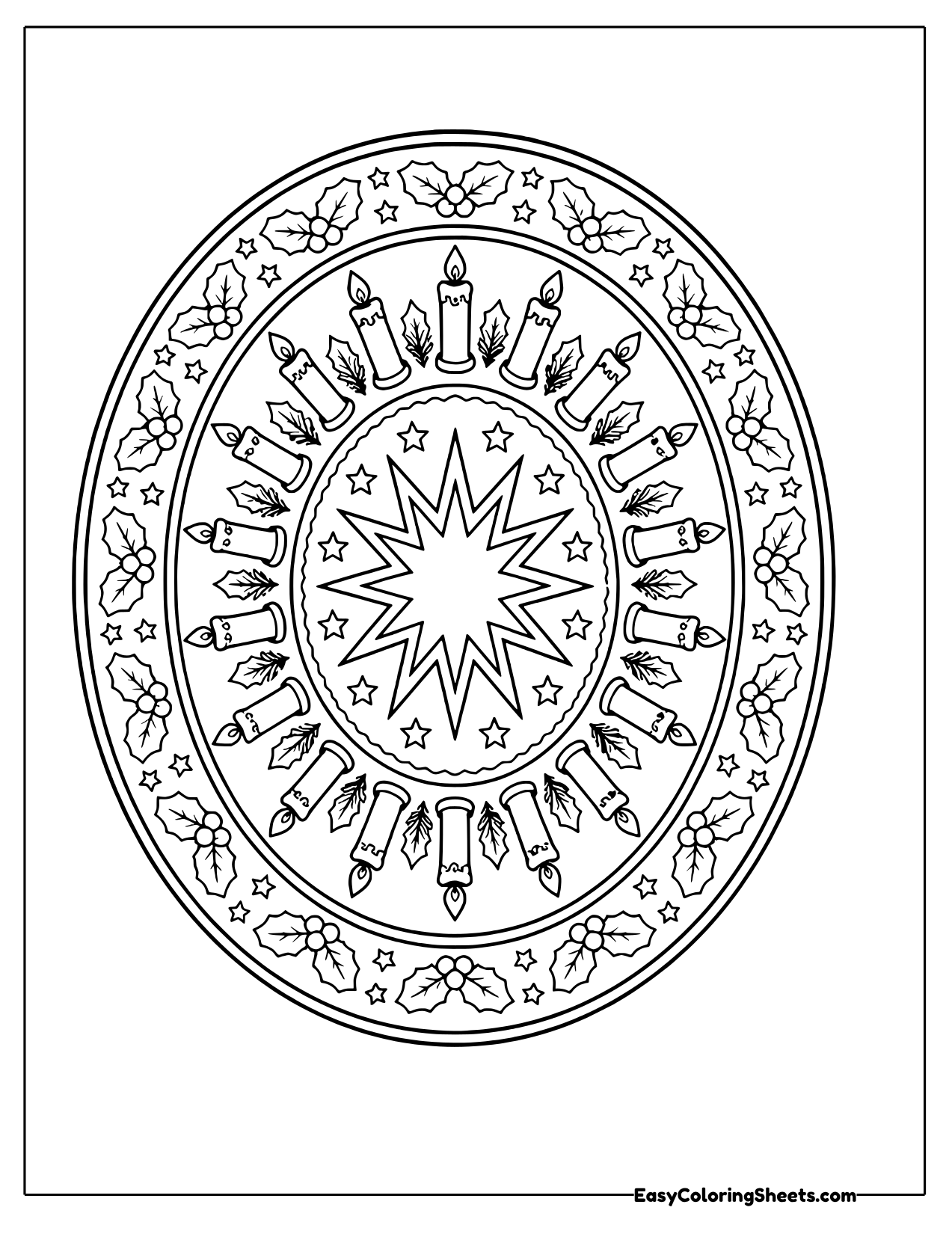 Oval Christmas mandala with candles