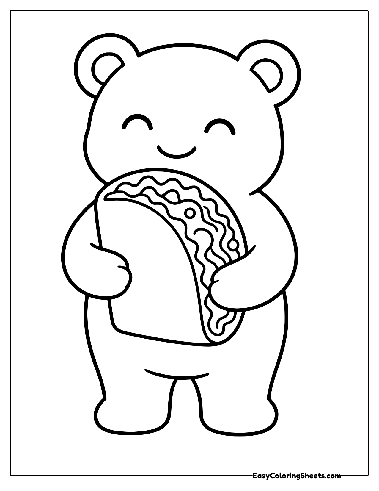 Standing bear hugging a big stuffed taco