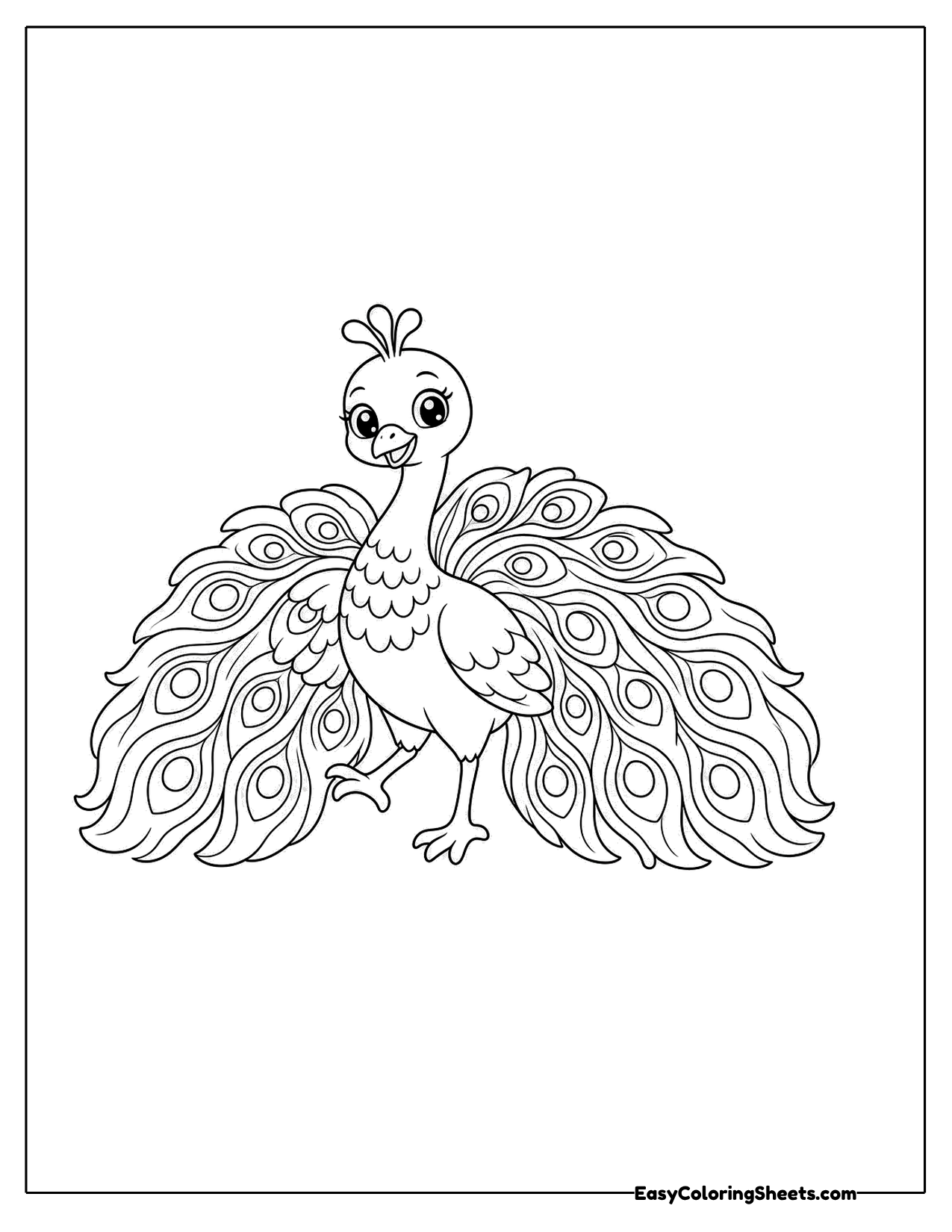 Peacock strutting with tail lowered