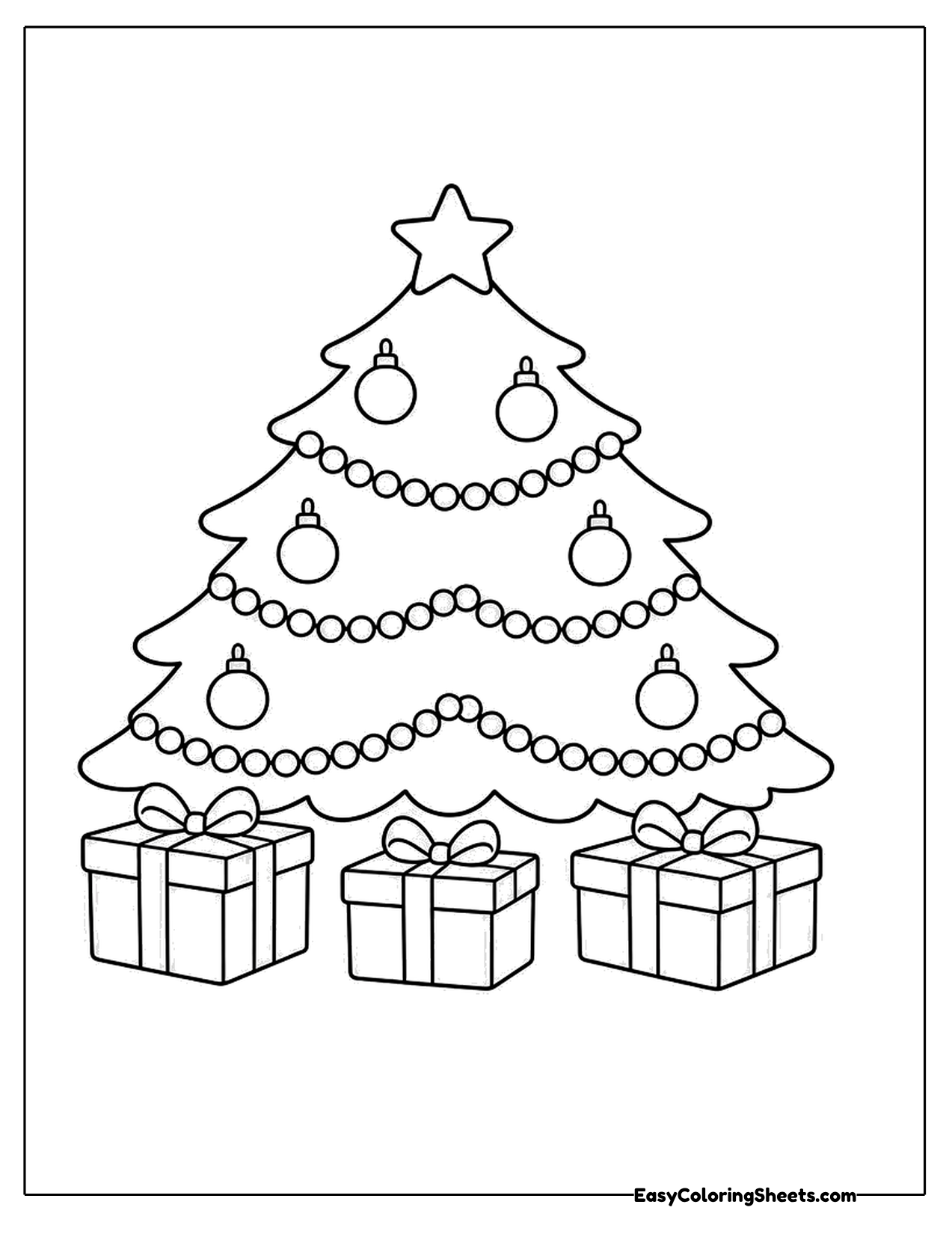 Decorated Christmas tree with presents below