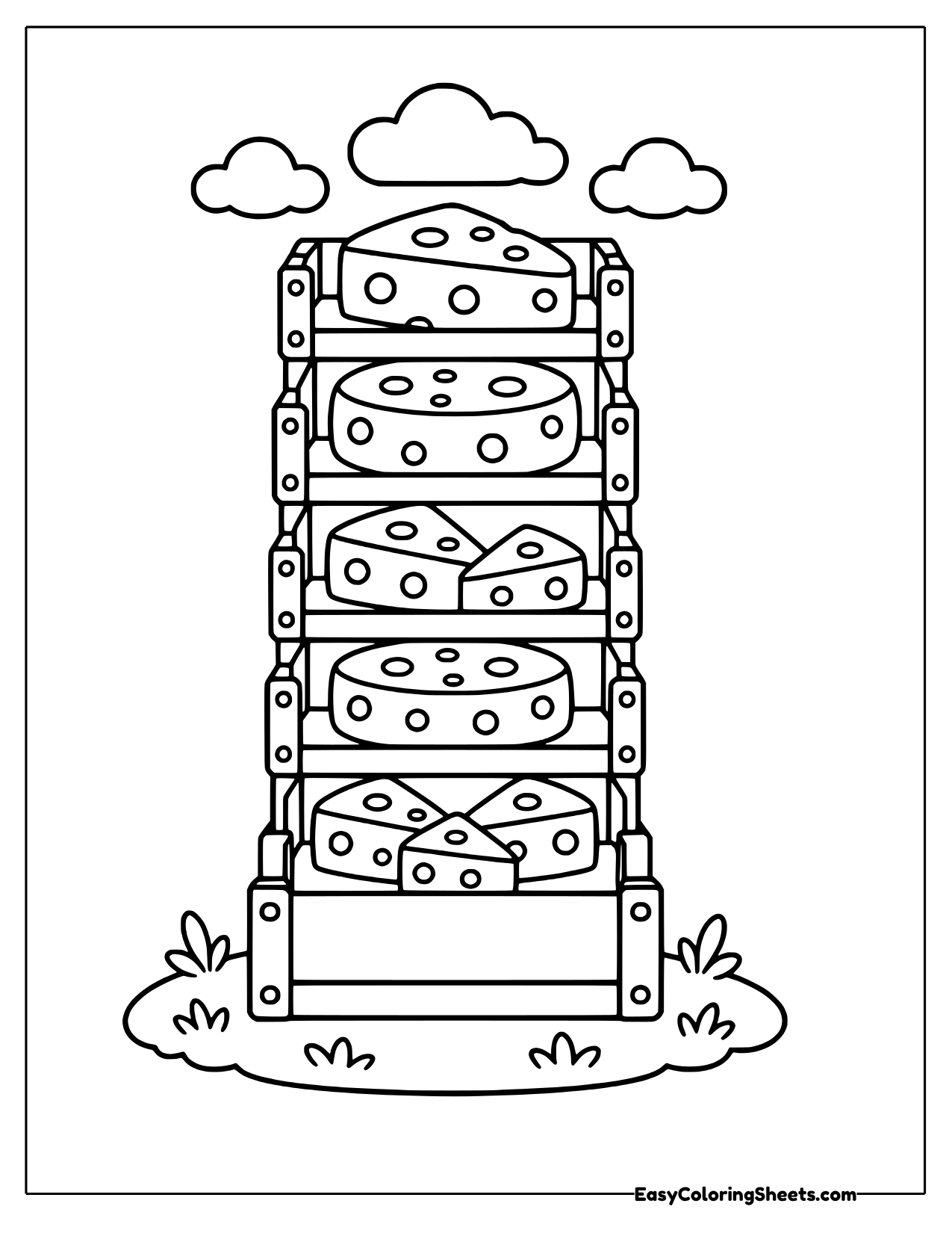Crate tower stacked with cheese at a market