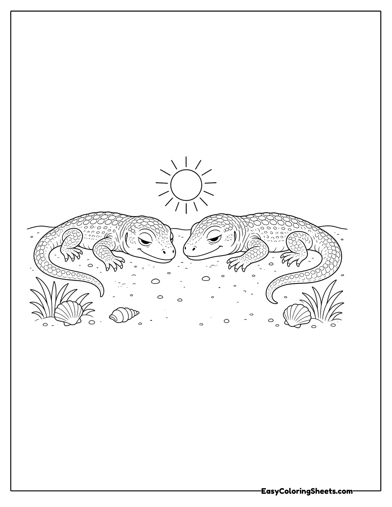 Two Komodo dragons sunbathing
