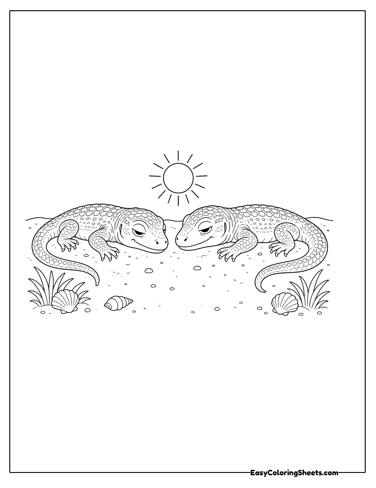 Two Komodo dragons sunbathing