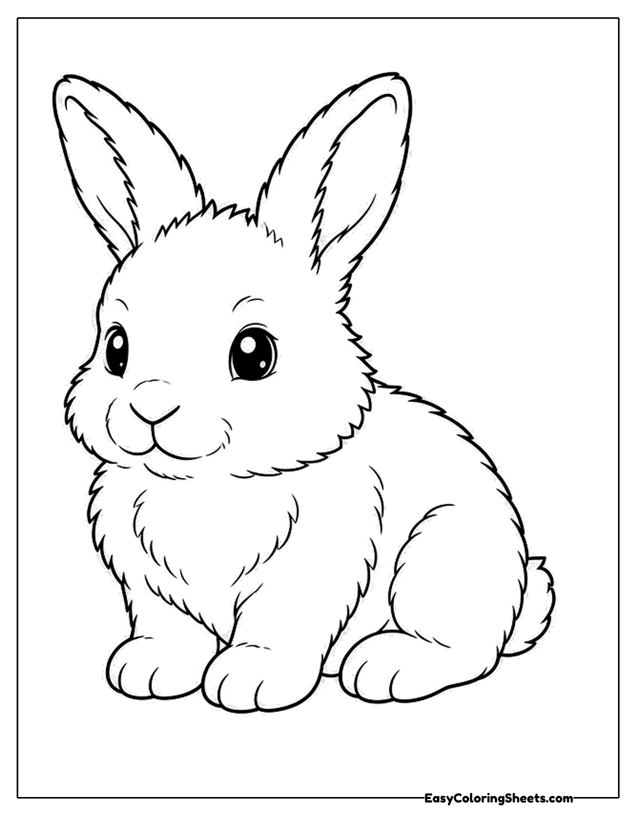 Fluffy rabbit with textured fur sitting and facing forward