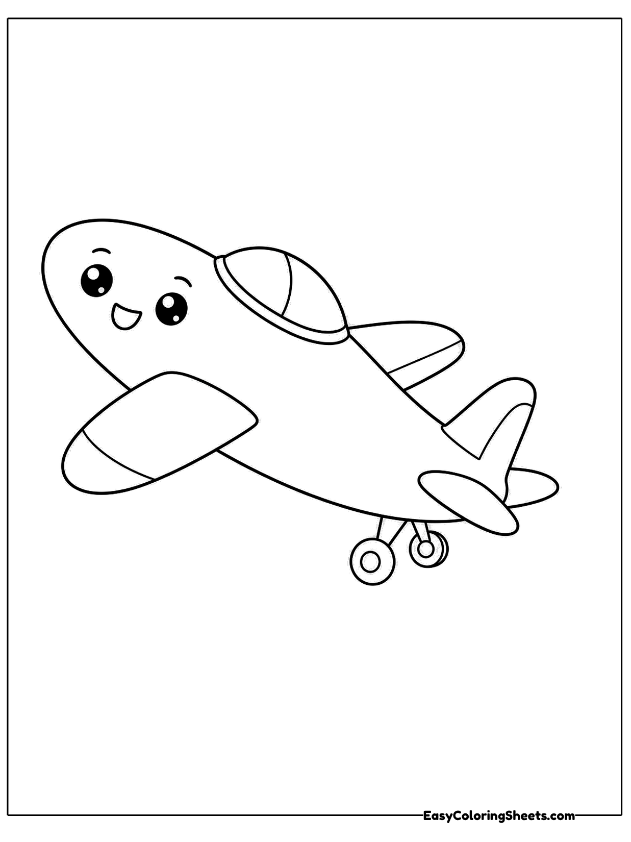 A smiling plane tilts one wing down as it banks into a turn.