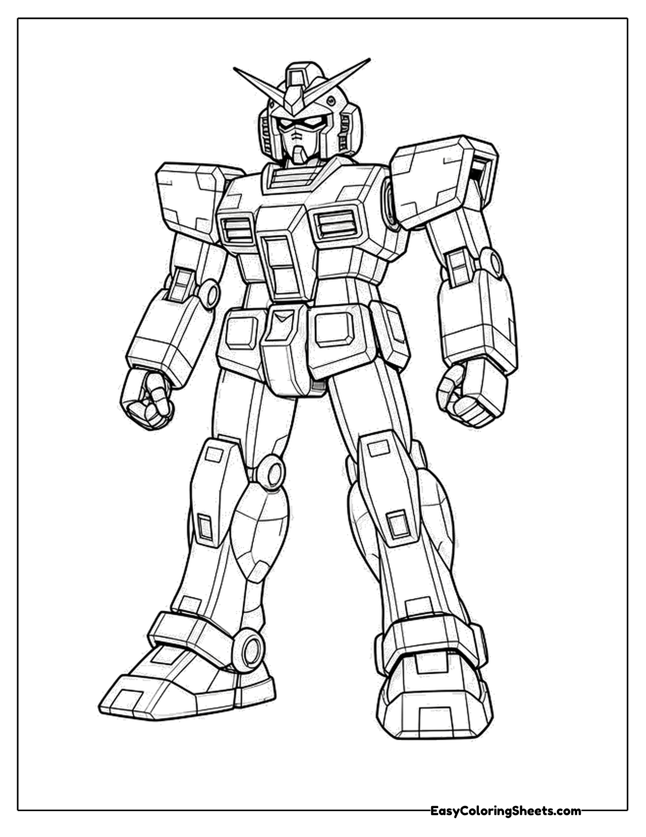 Giant armored robot standing tall in full view