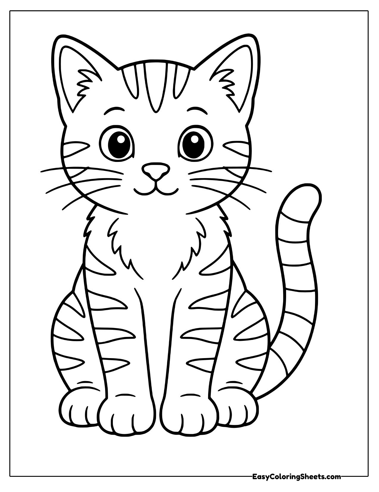 Tabby cat sitting with striped fur