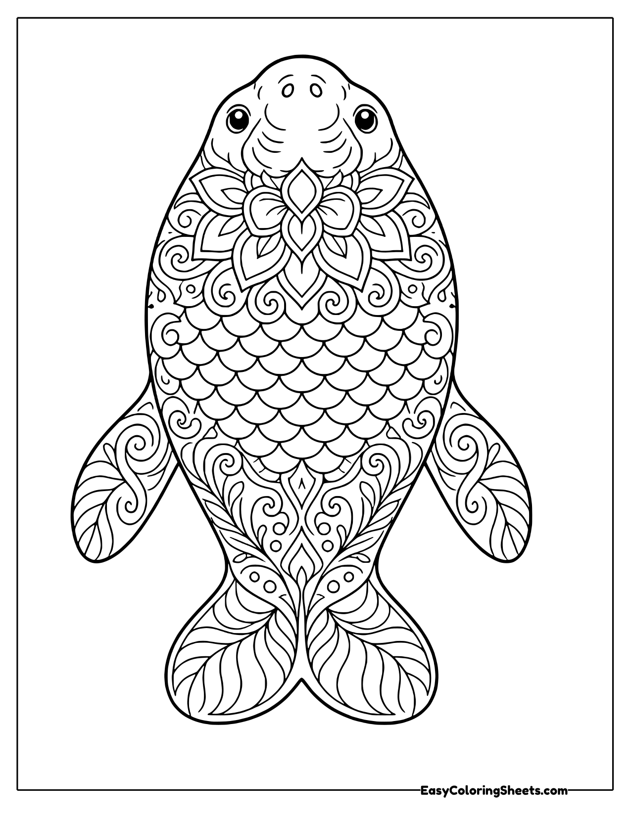 Manatee filled with mandala patterns