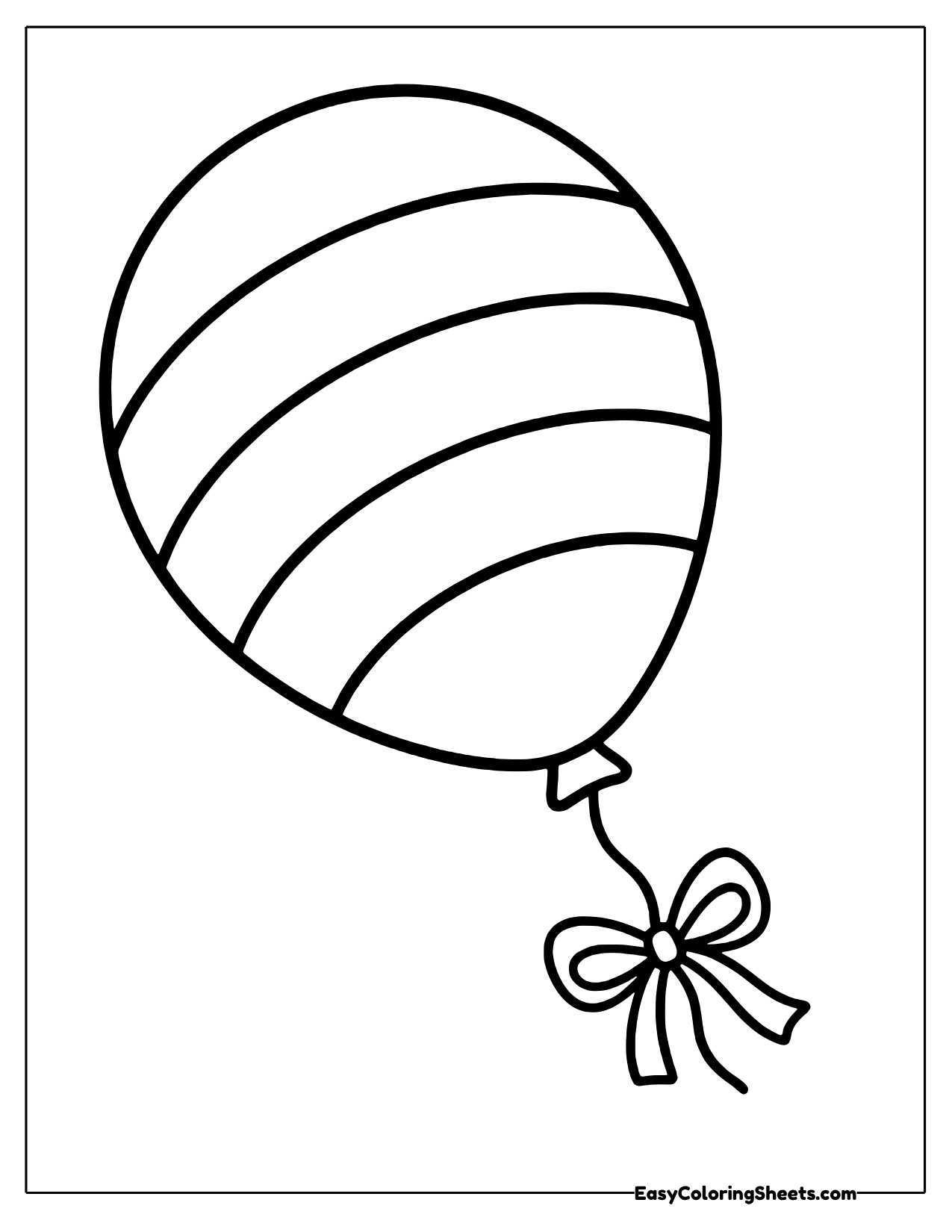 Big rainbow-striped balloon floating on a string with a bow