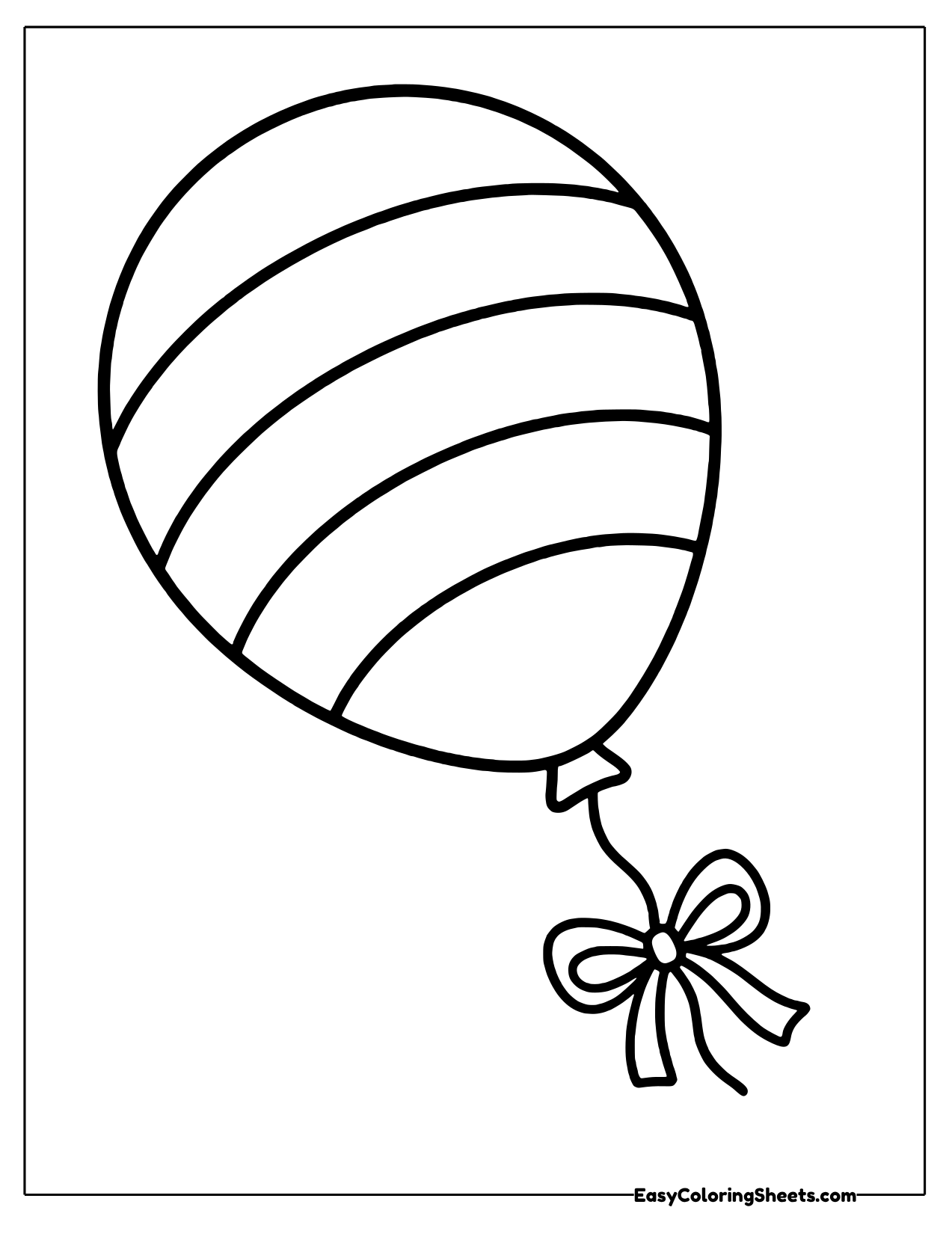 Big rainbow-striped balloon floating on a string with a bow