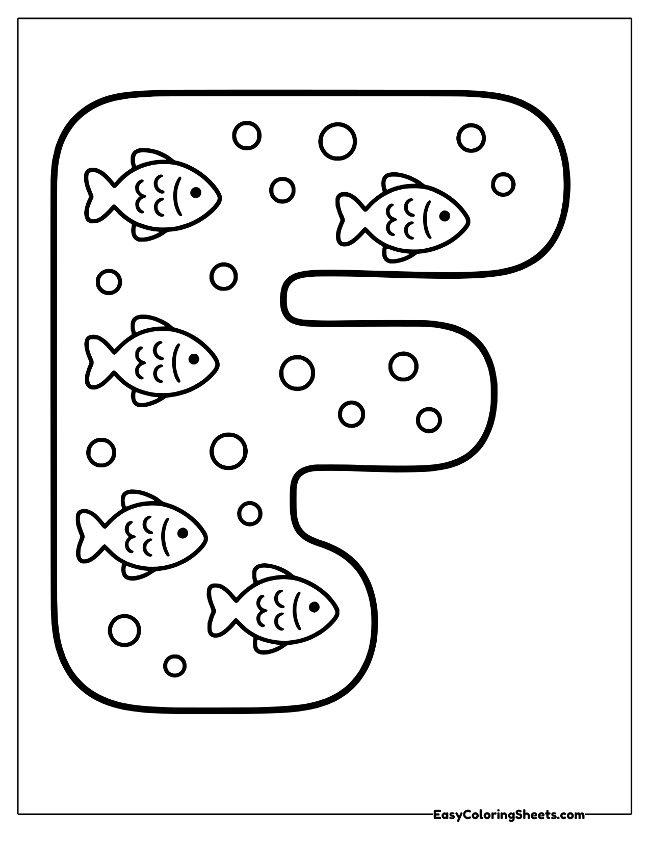Bubble letter F decorated with fish