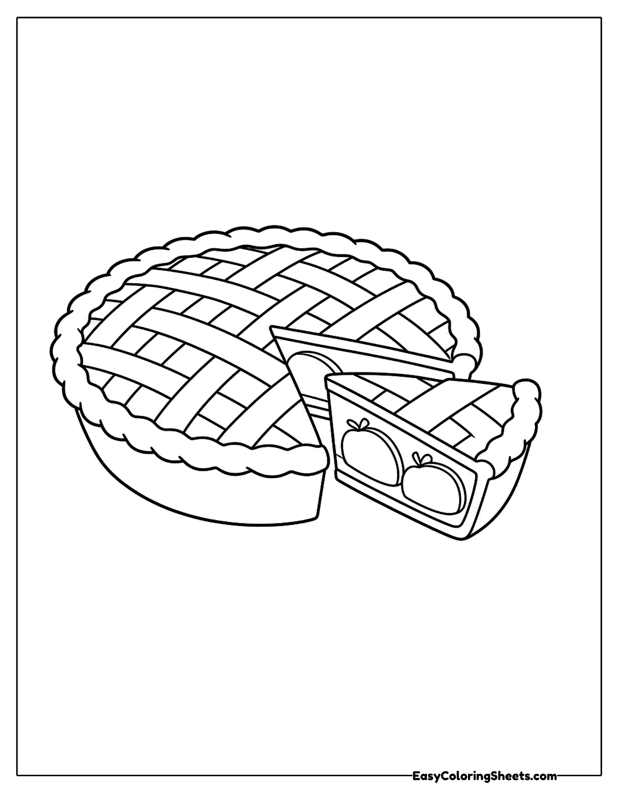 Lattice-topped apple pie with one slice pulled out