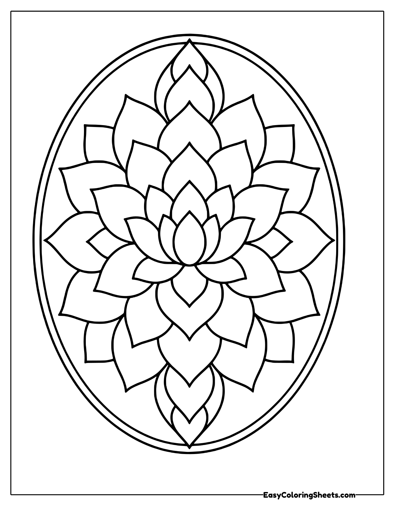 Oval lotus mandala with layered pointed petals