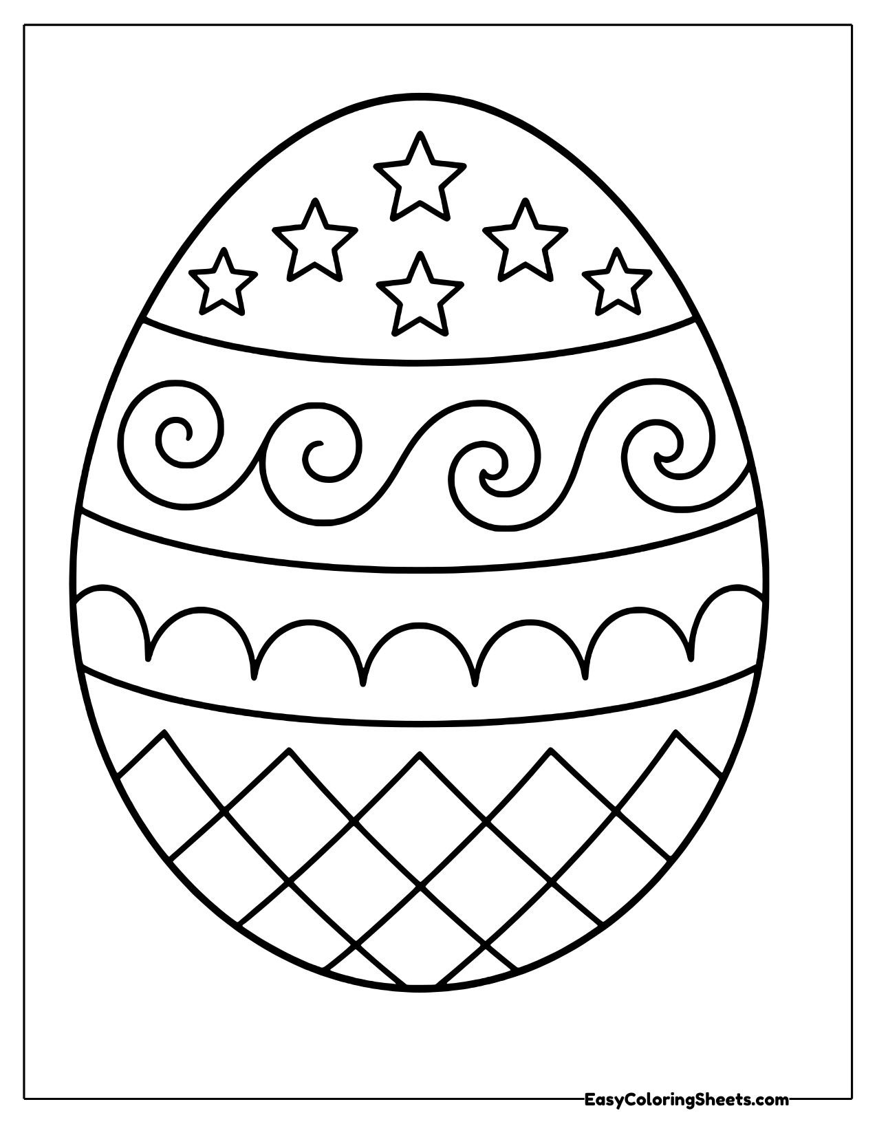 Easter egg template with stars and swirls