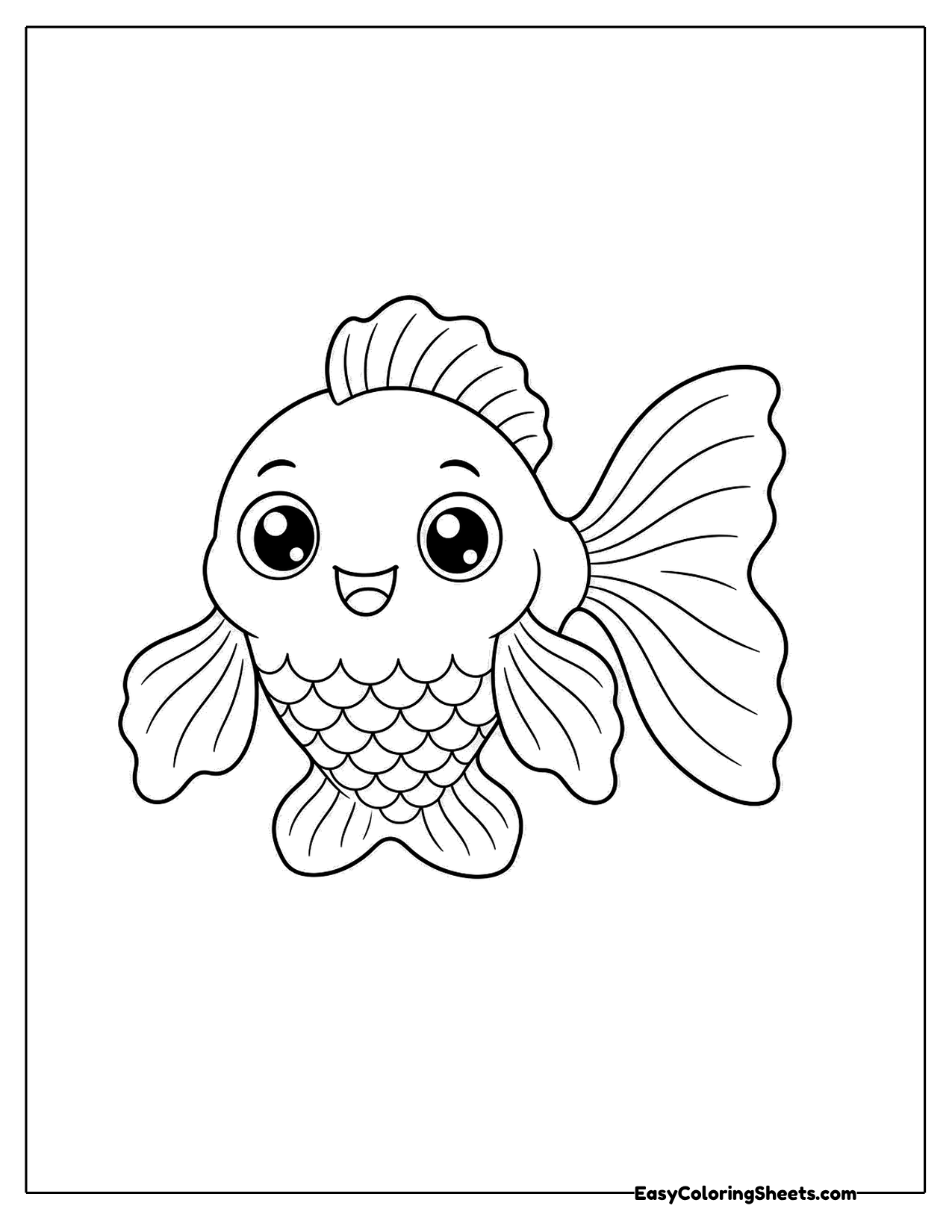 Goldfish facing forward with fins spread wide