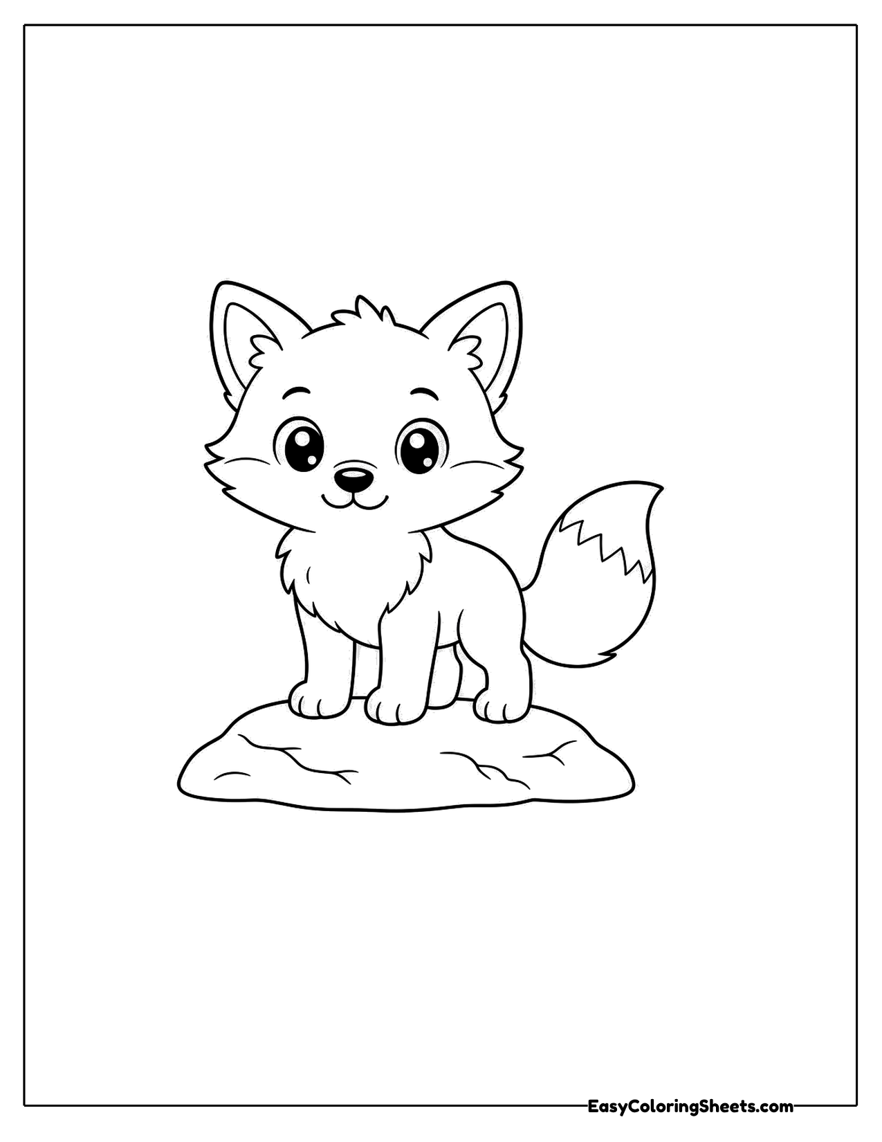 Fox standing on a flat rock with its tail raised
