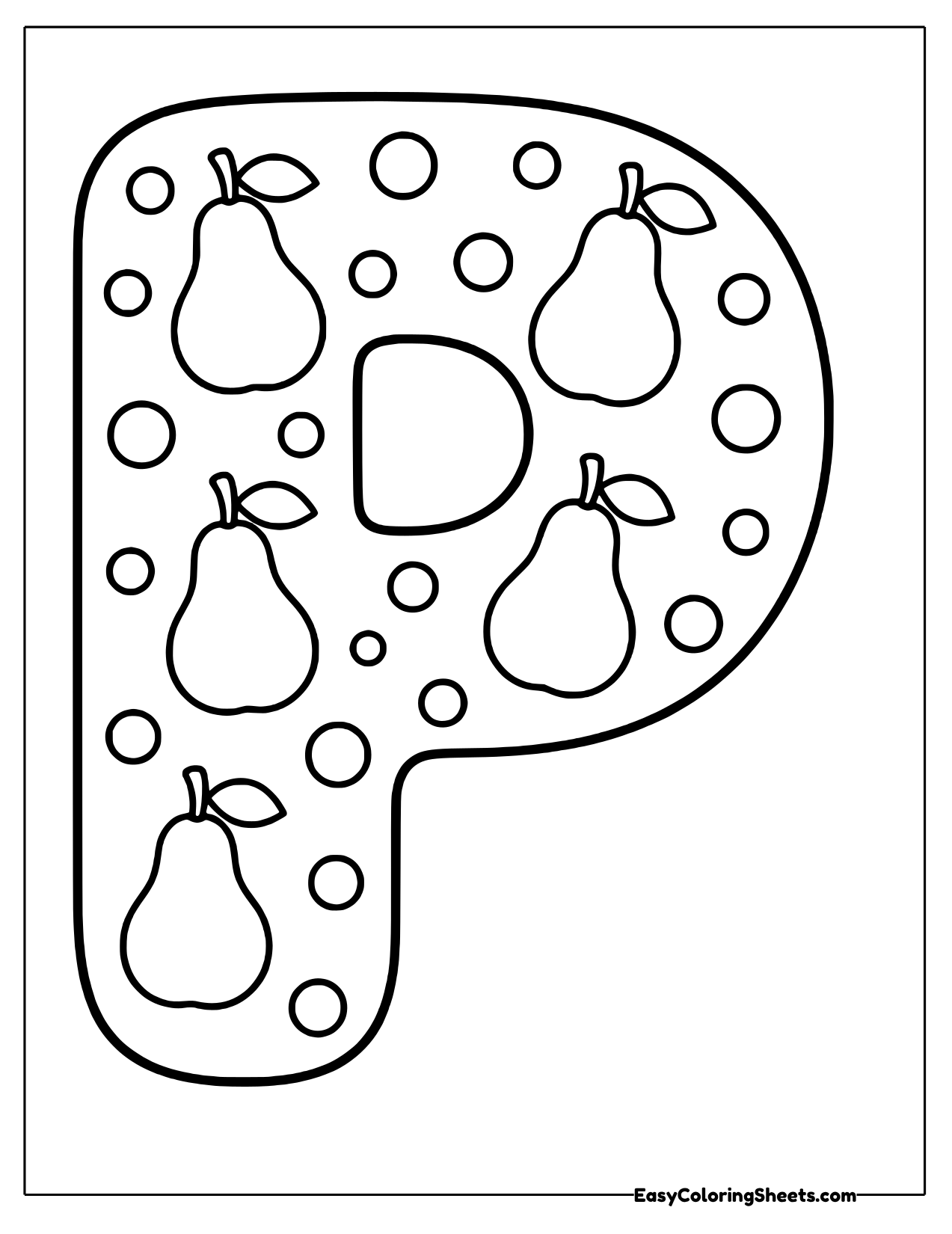 Bubble letter P filled with pears and dots