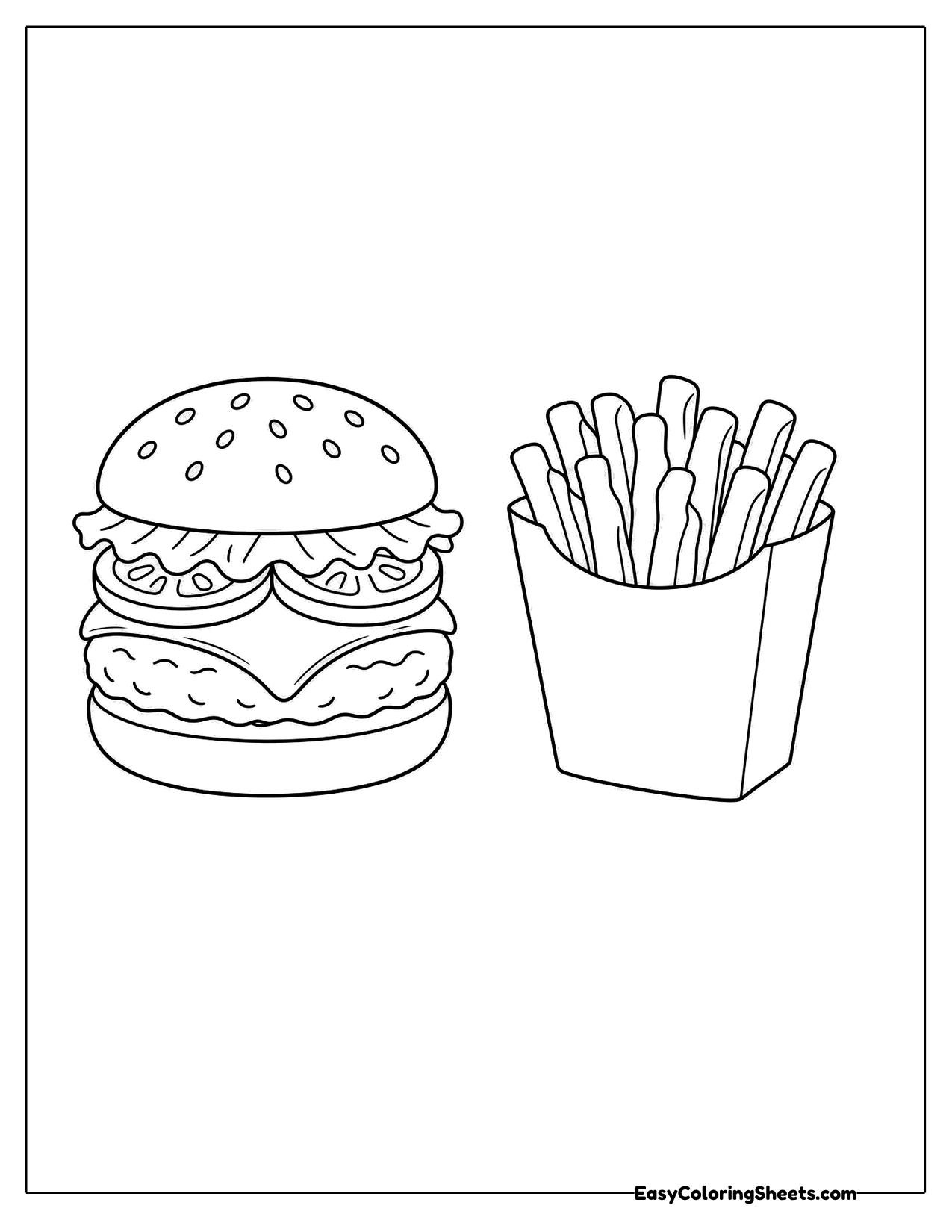 Hamburger with a carton of french fries