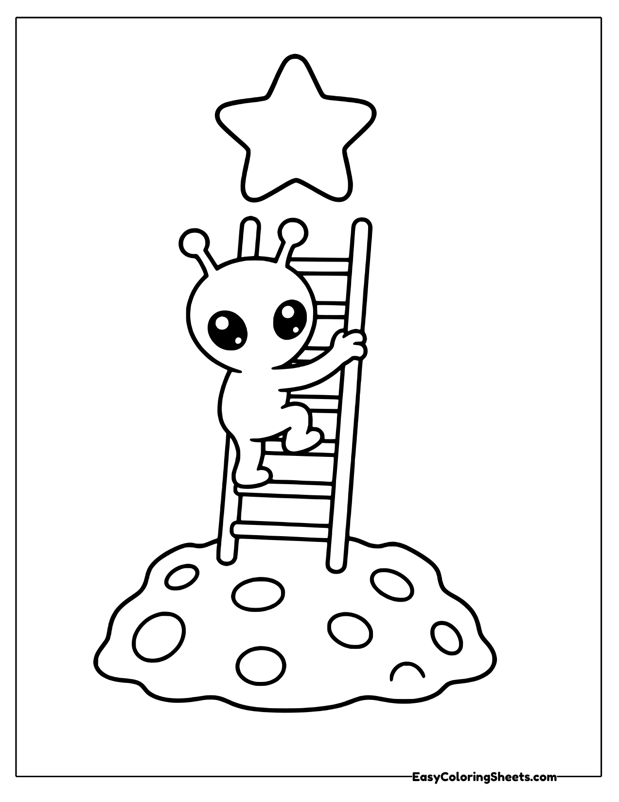 Alien climbing a ladder toward a big star