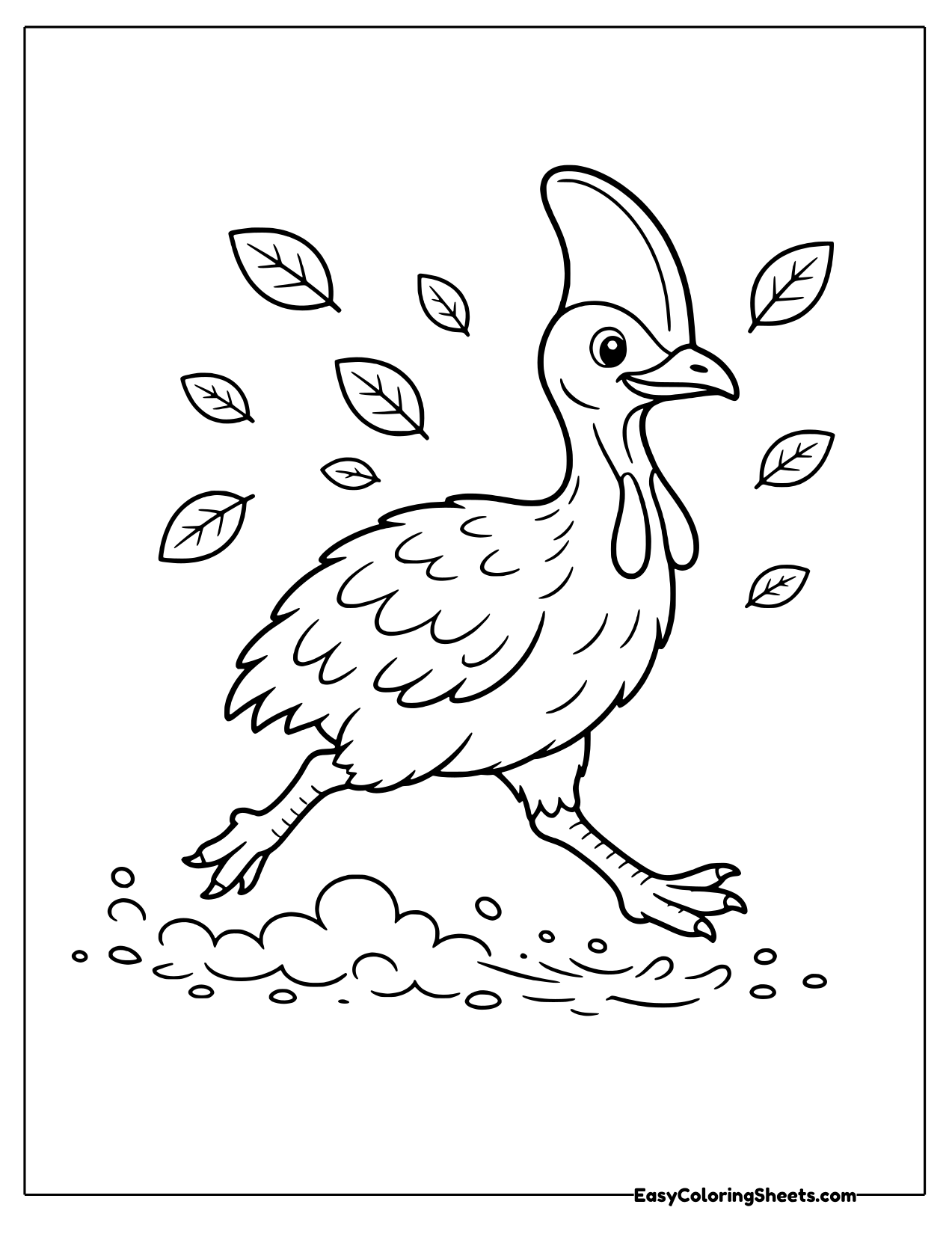 Cassowary running with leaves blowing past