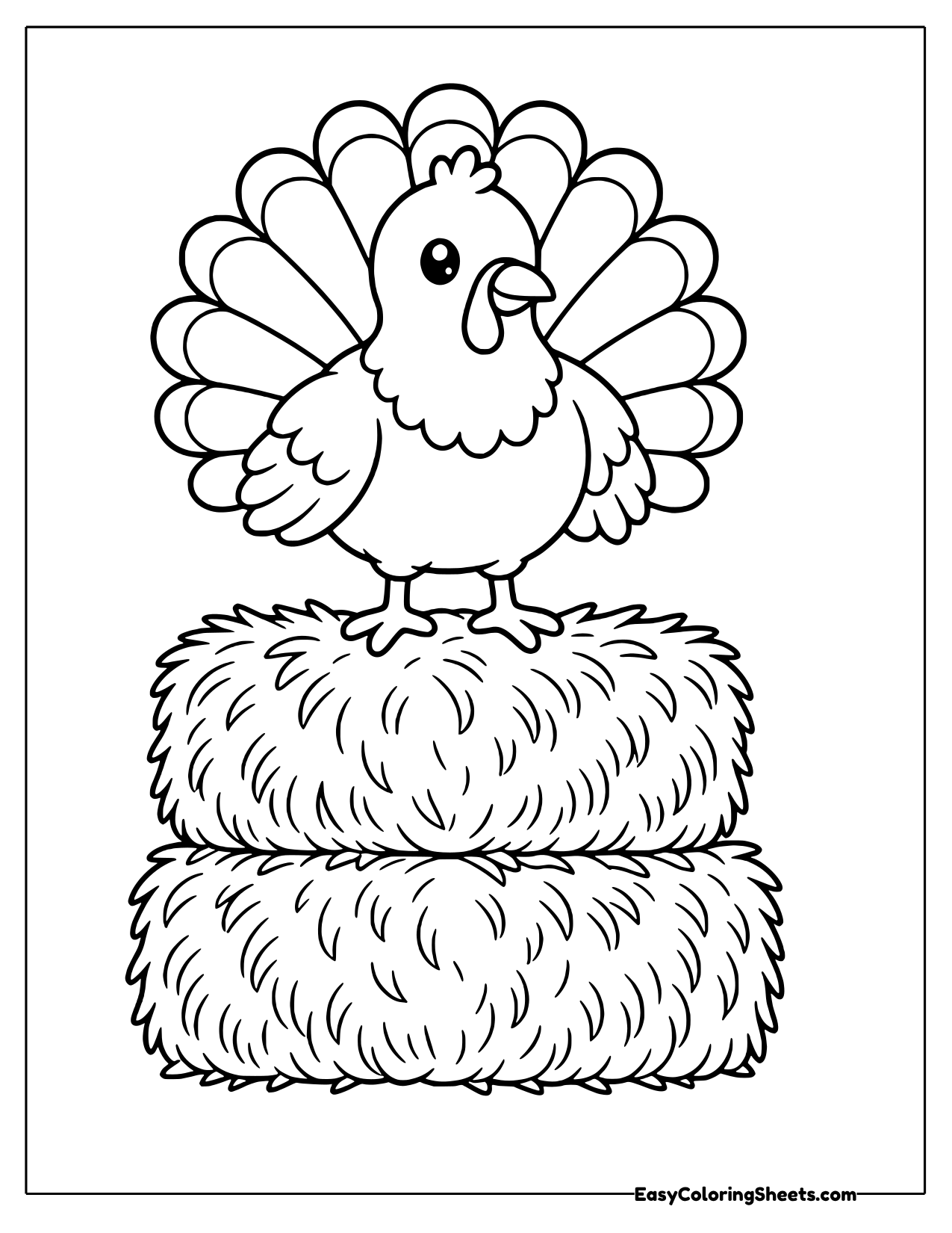 Turkey standing on stacked hay bales