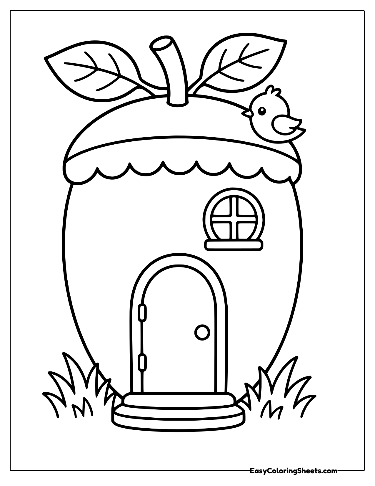 Large acorn turned into a house with a door and window