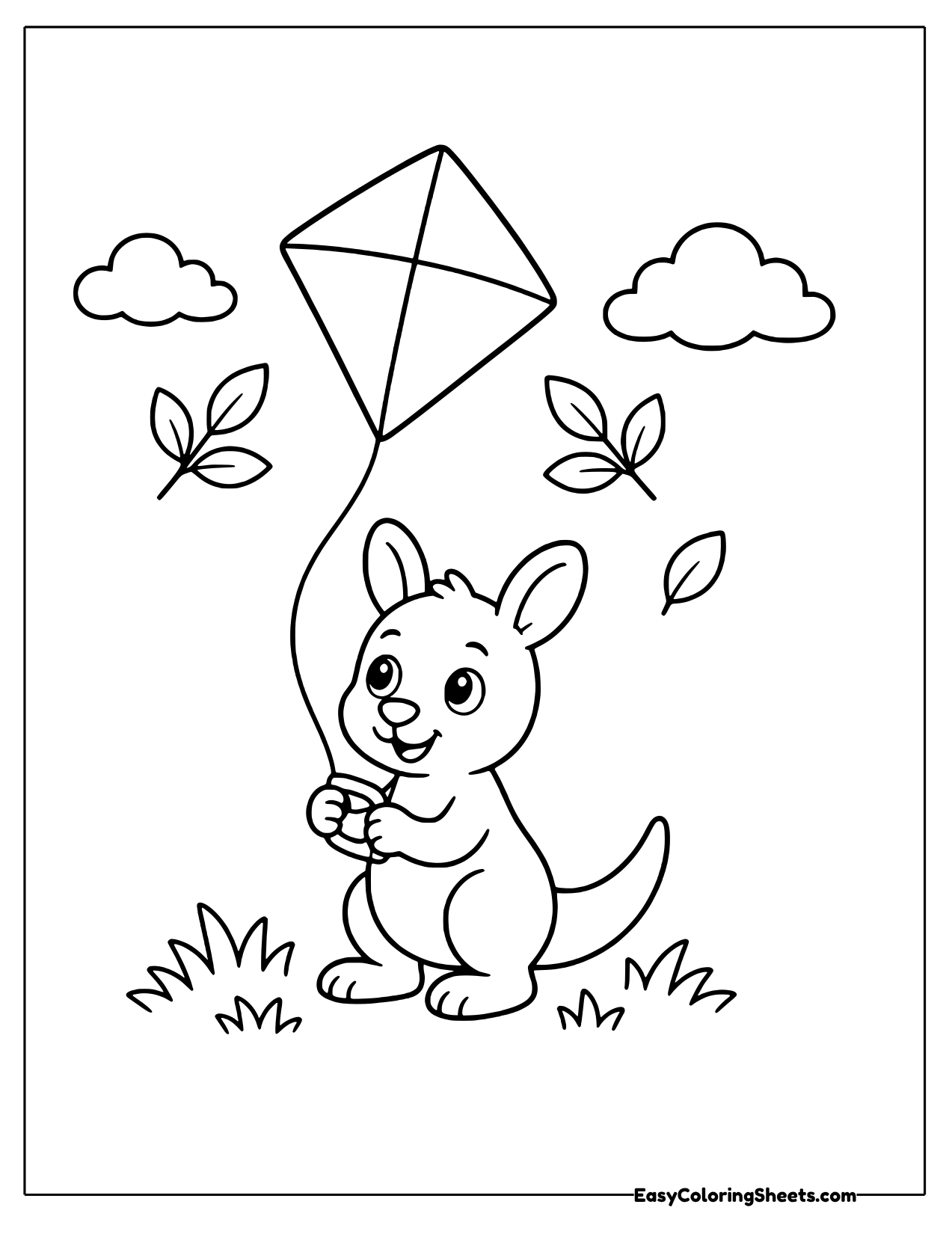 Kangaroo holding the string of a flying kite