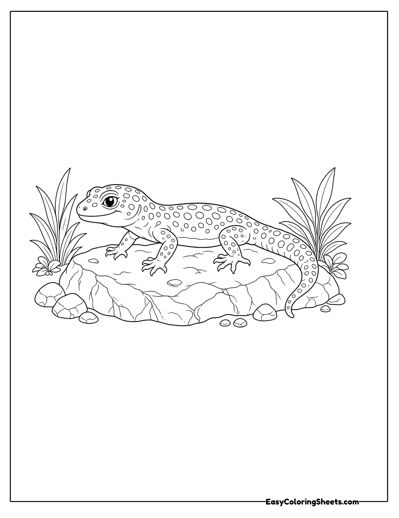 Spotted leopard gecko resting on a flat rock