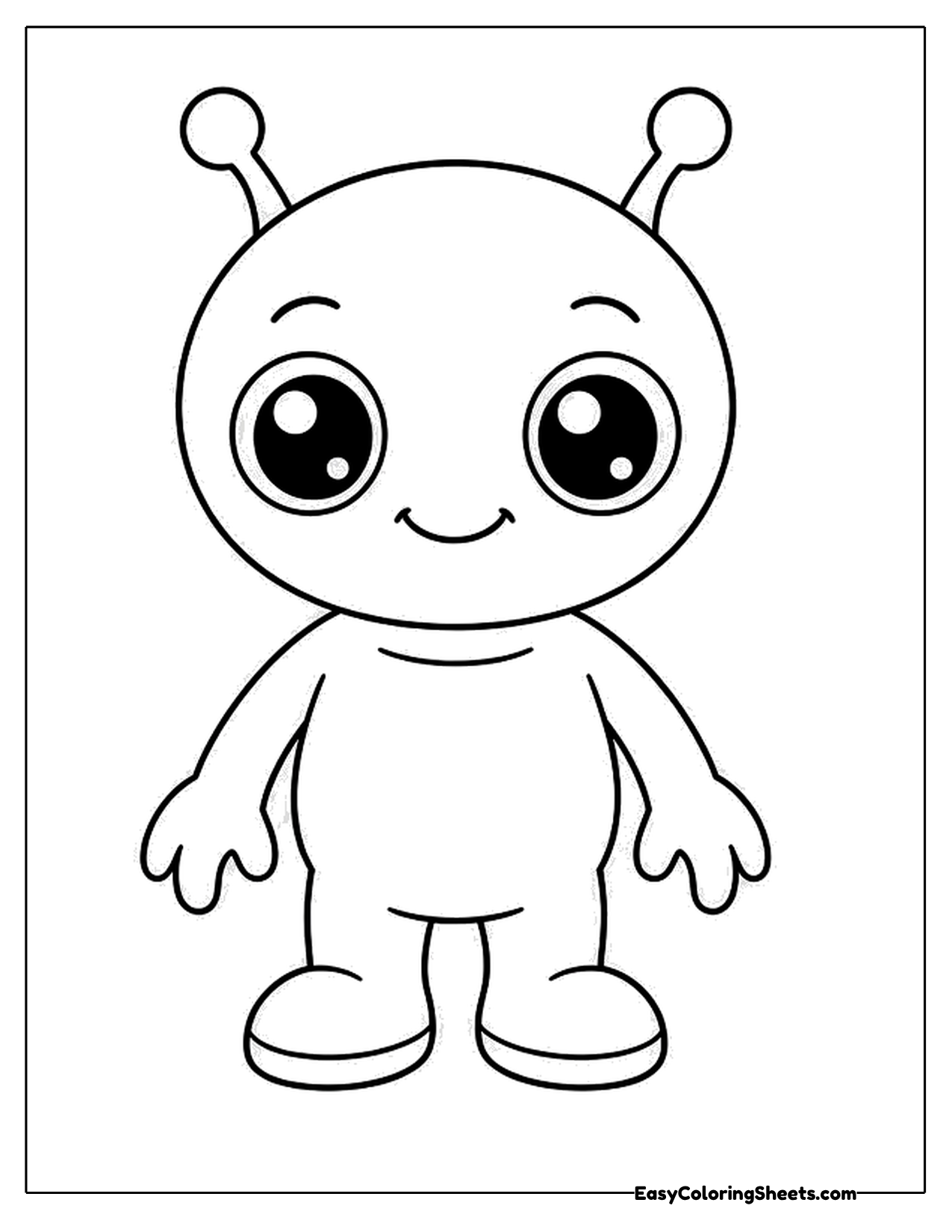 Big-eyed alien with round antennae standing tall