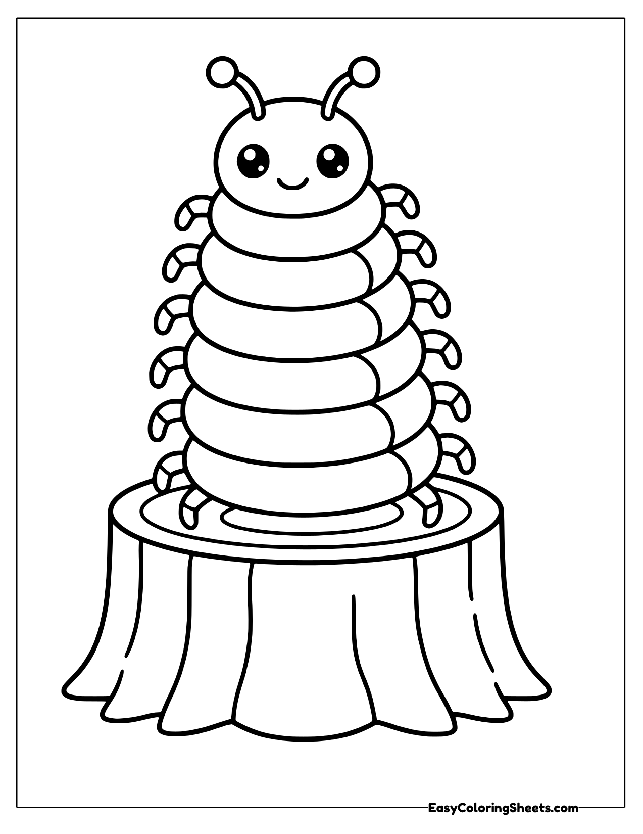 Centipede coiled on a tree stump