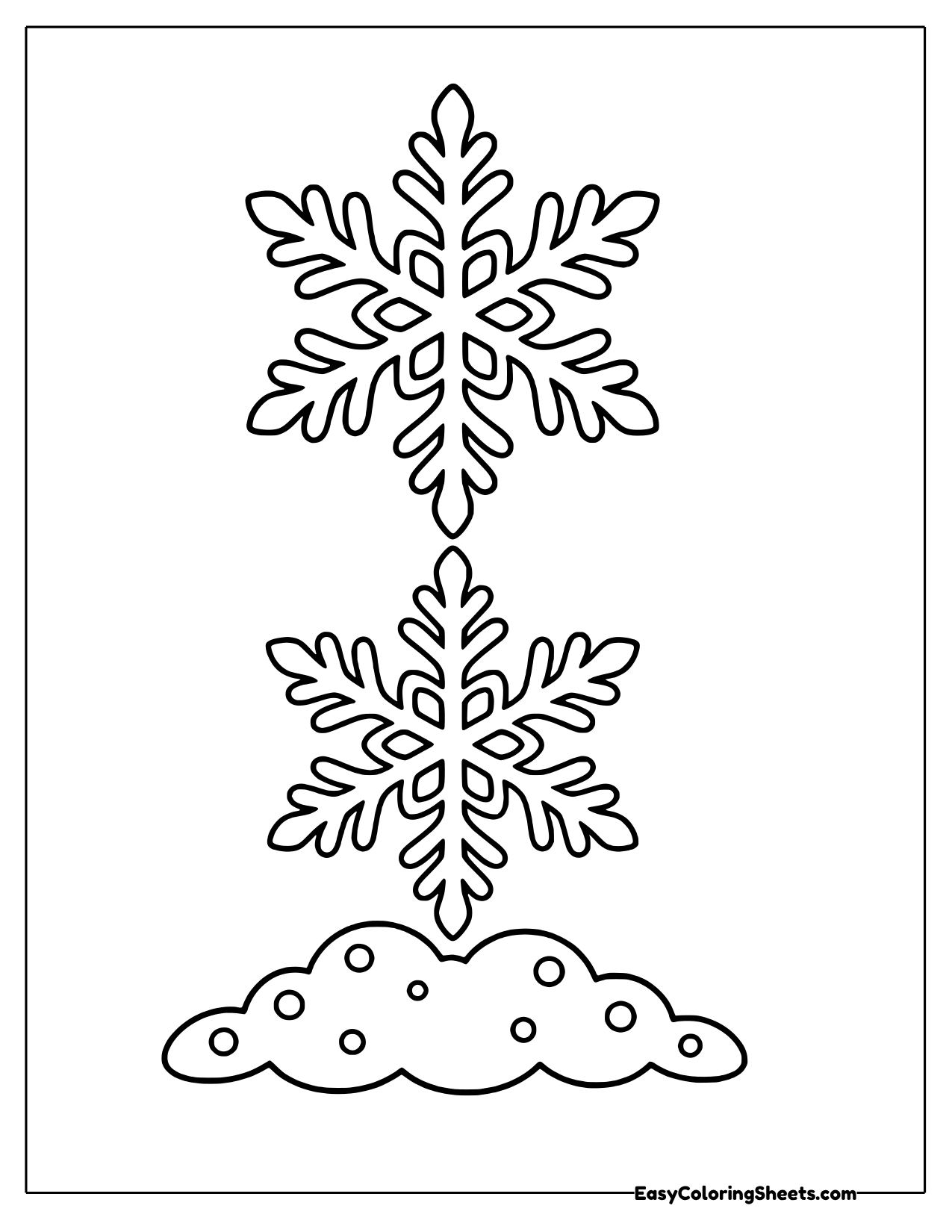 Two tall snowflakes stacked over a snowy patch