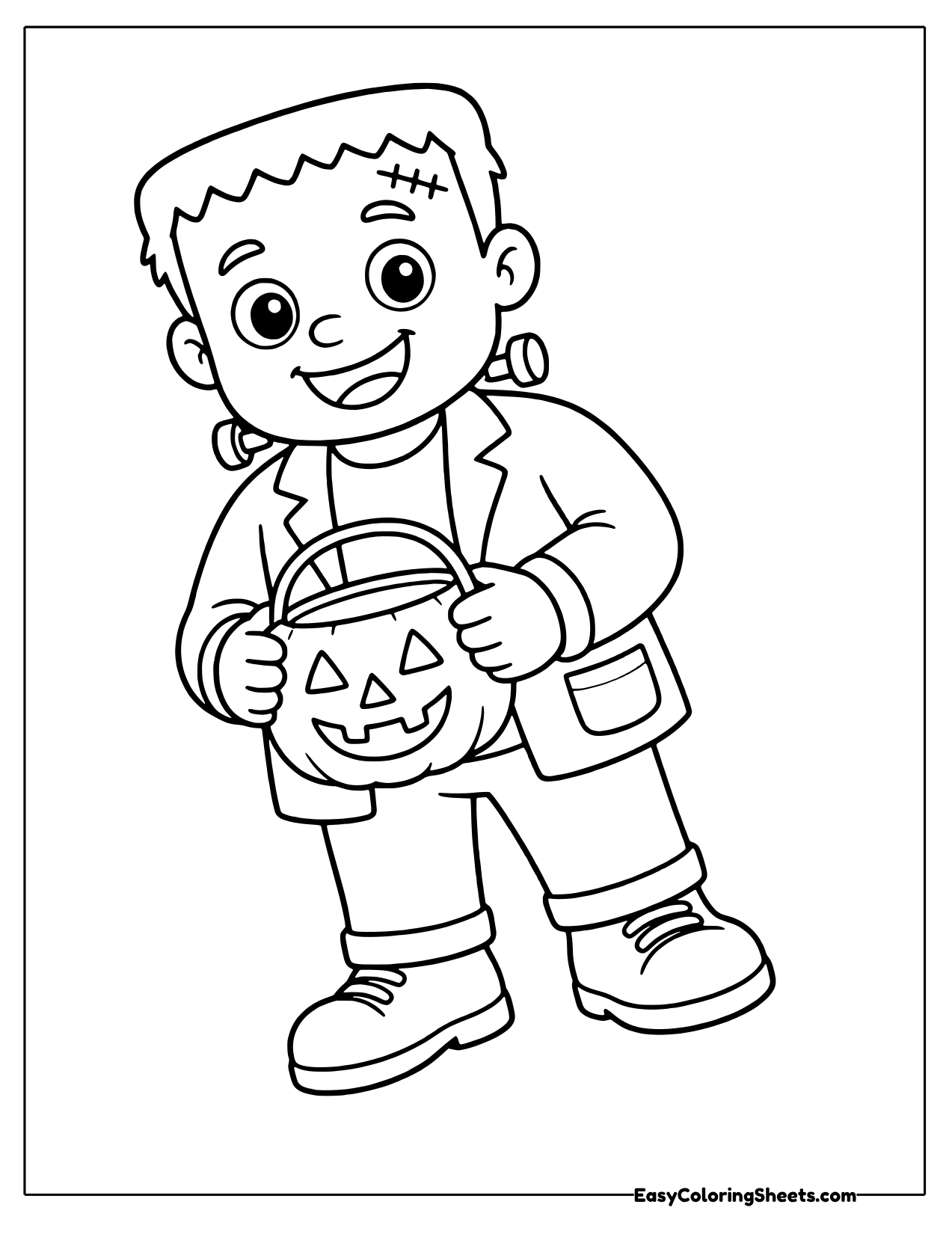 Monster carrying a jack o lantern candy bucket