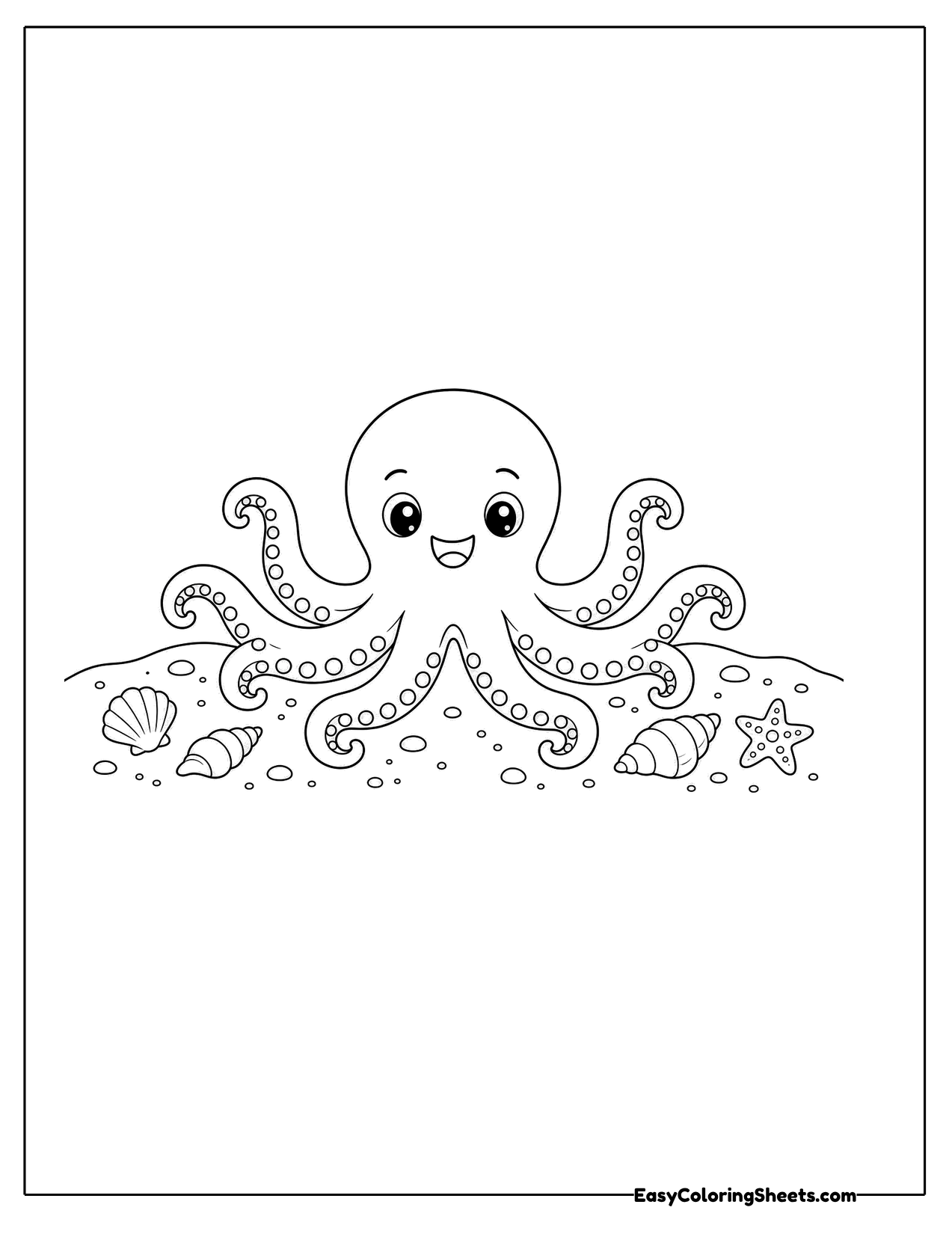 Smiling octopus on the sea floor