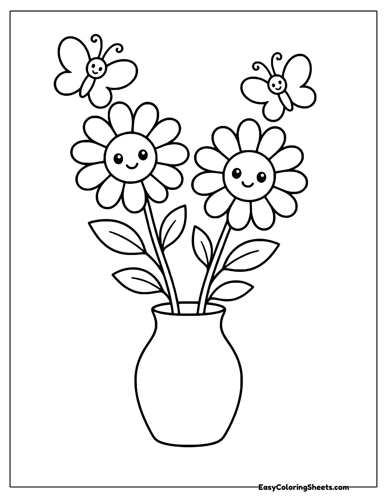 Two smiling daisies in a tall vase