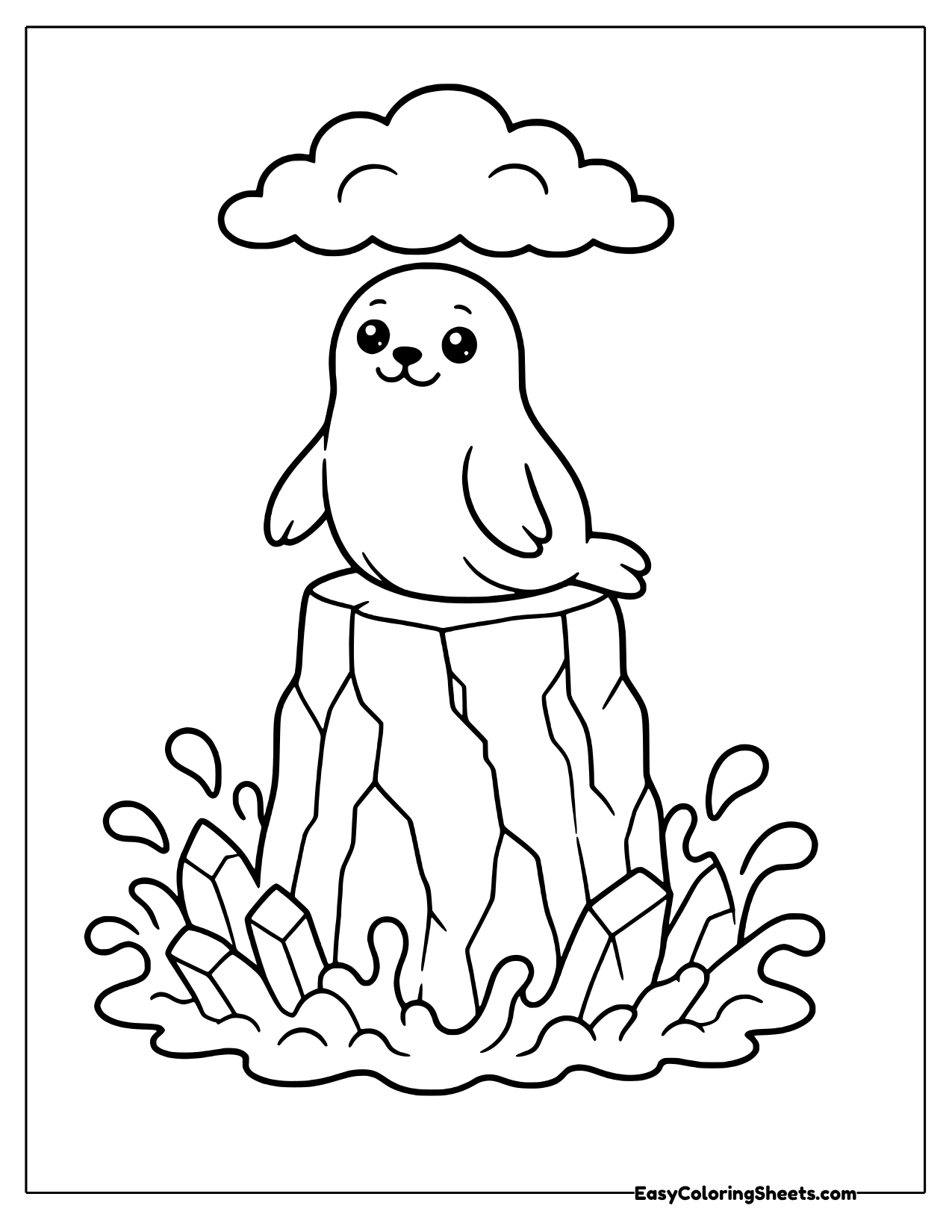 Seal on a tall rock surrounded by splashing waves
