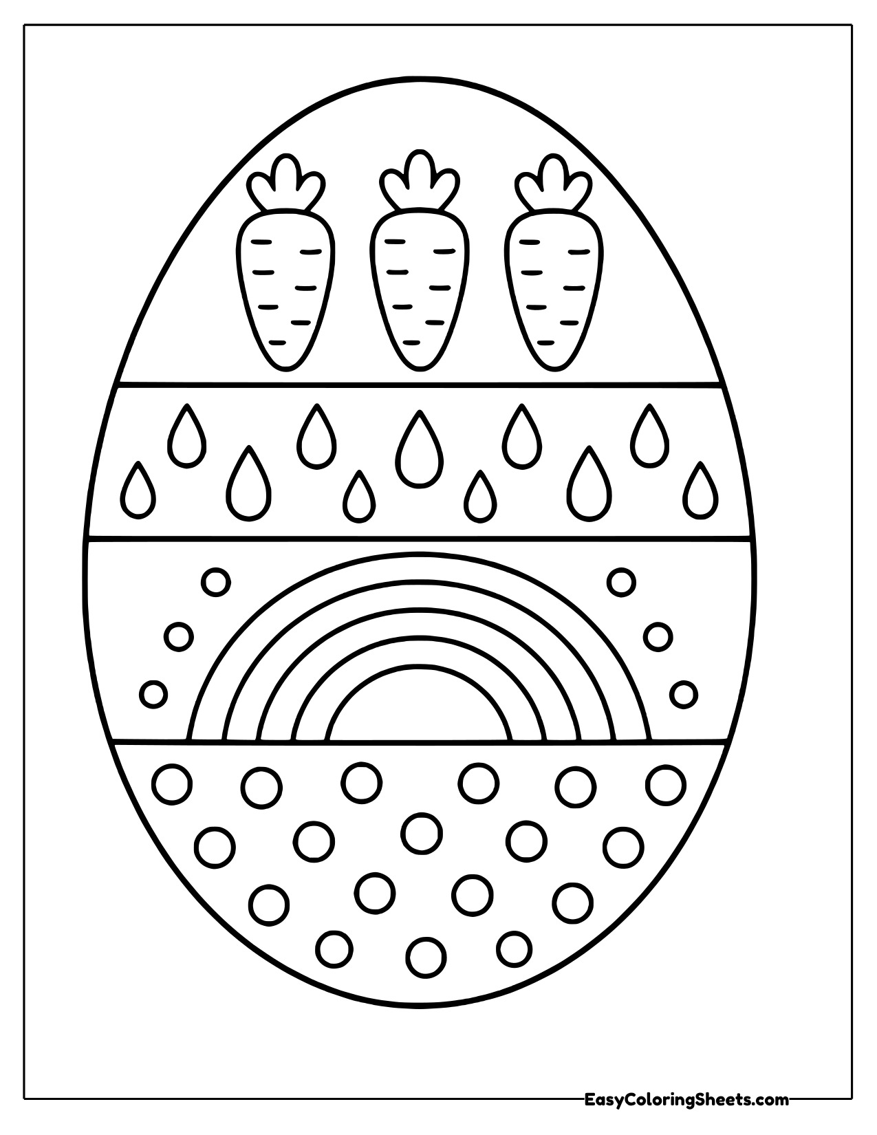 Easter egg template with carrots and a rainbow