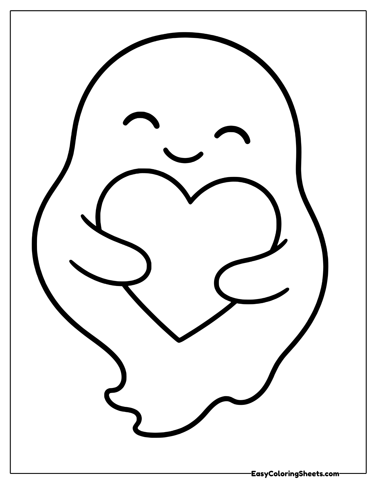 Ghost template hugging a large heart against its body