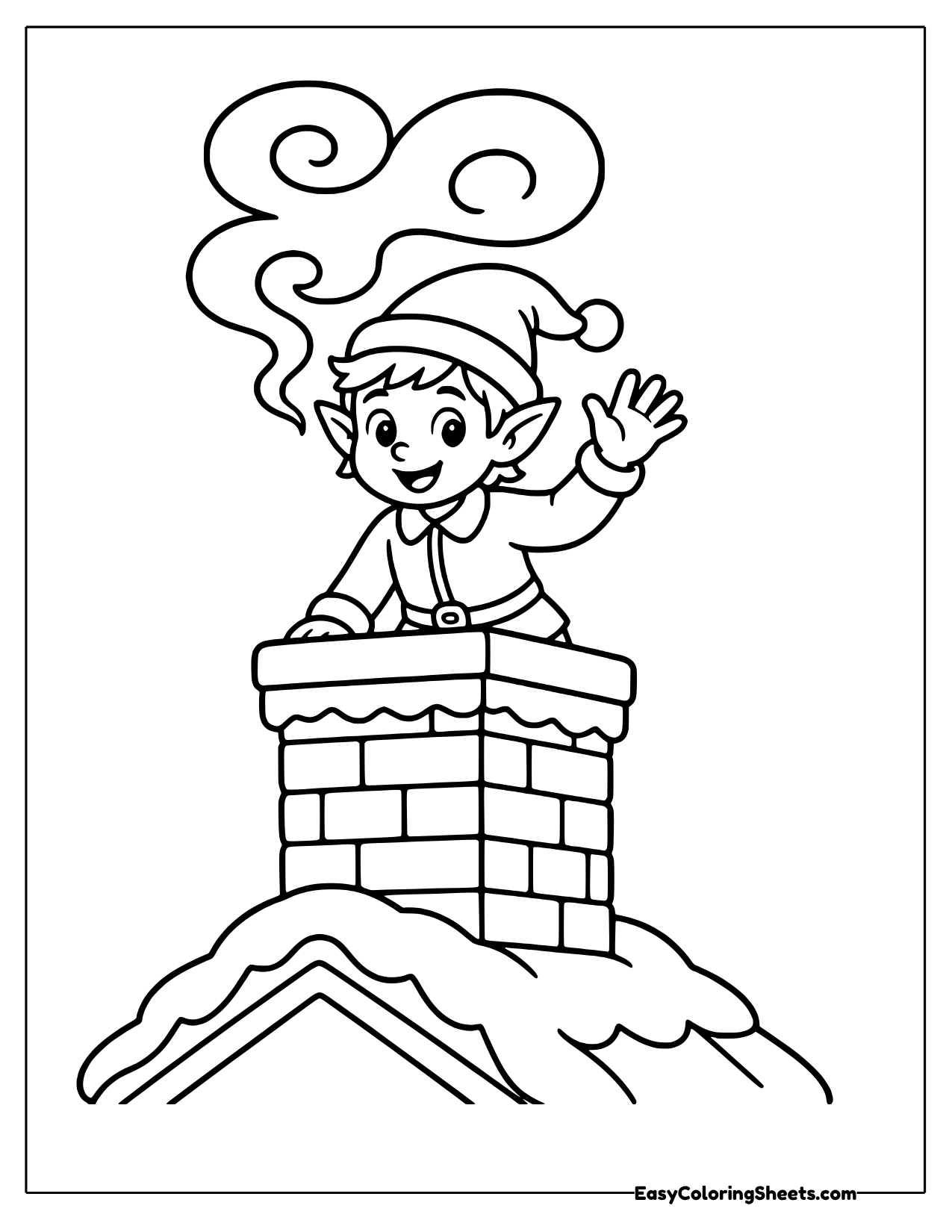 Elf waving from a chimney