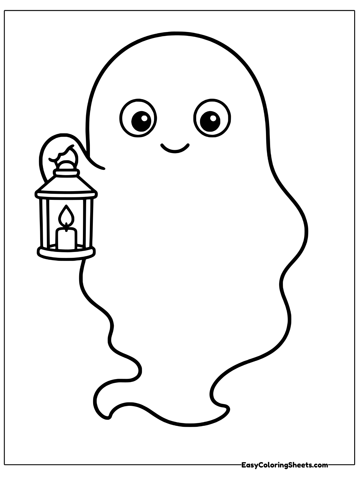 Carrying a lantern to light the way, this ghost looks ready for a nighttime walk.